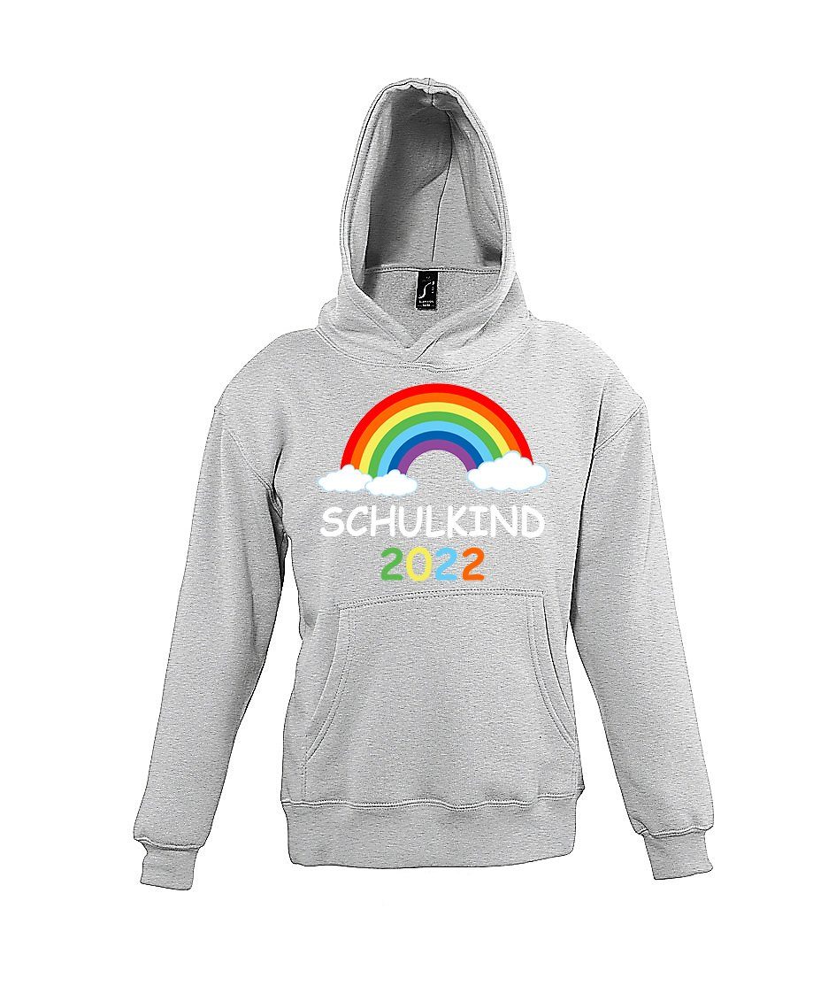 Kapuzenpullover Hoodie mit Kinder Designz Aufdruck Grau Youth 2022 Schulkind süßem Regenbogen