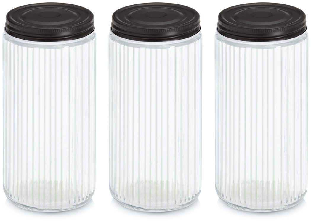 Zeller Present Vorratsglas mit Metalldeckel, 3-tlg., Glas, Metall, (Set, 3-tlg), luftdicht, schützt vor Feuchtigkeit, 950 ml