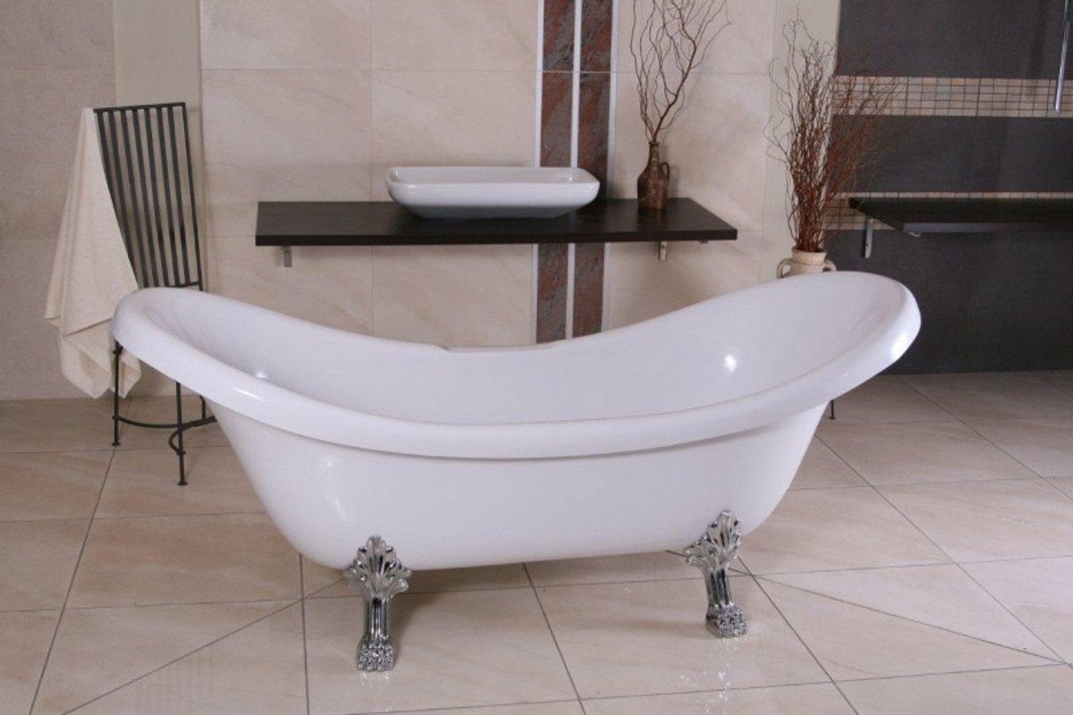 Thumbnail - Casa Padrino Badewanne Freistehende Luxus Badewanne Jugendstil Venedig Weiß/Silber - Barock Badezimmer - Retro Badewanne...