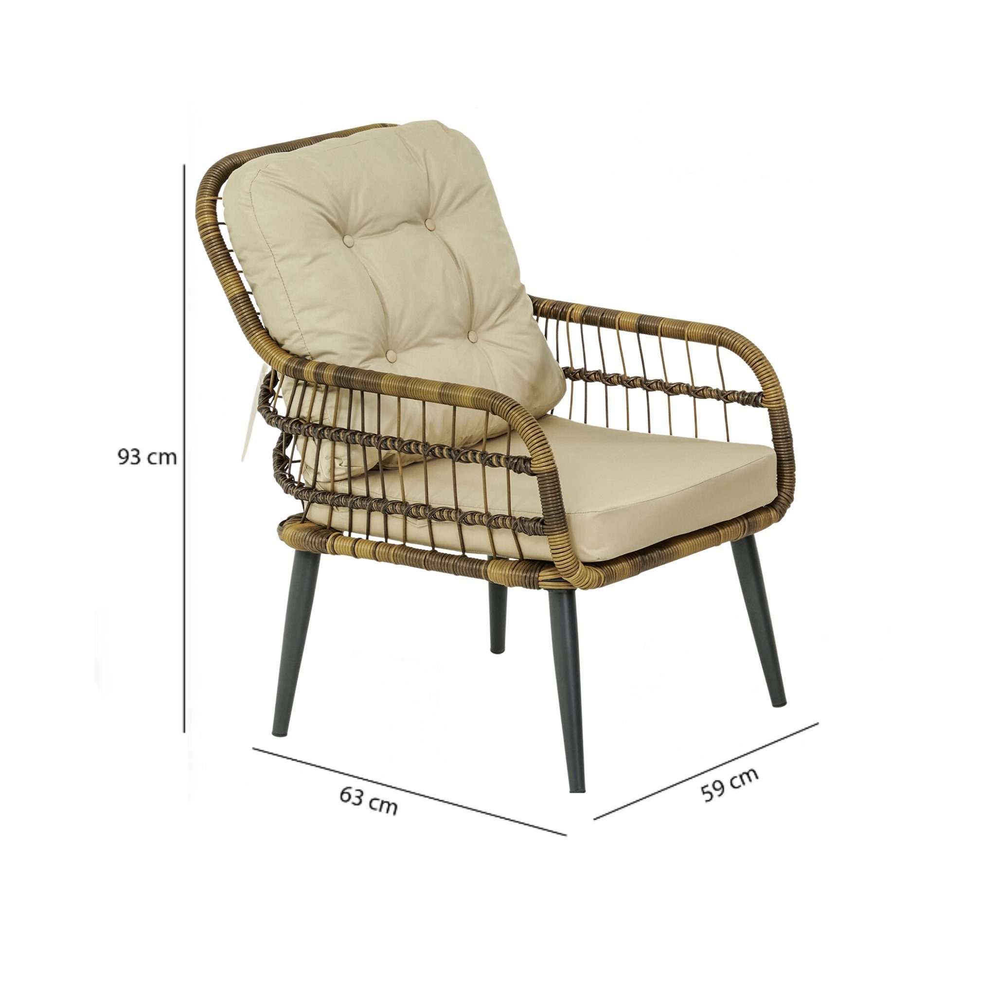 Capri Swing Gartenlounge-Set Rattan Lounge Gartenmöbel Set 4 Personen Bistroset mit Stühle & Bank