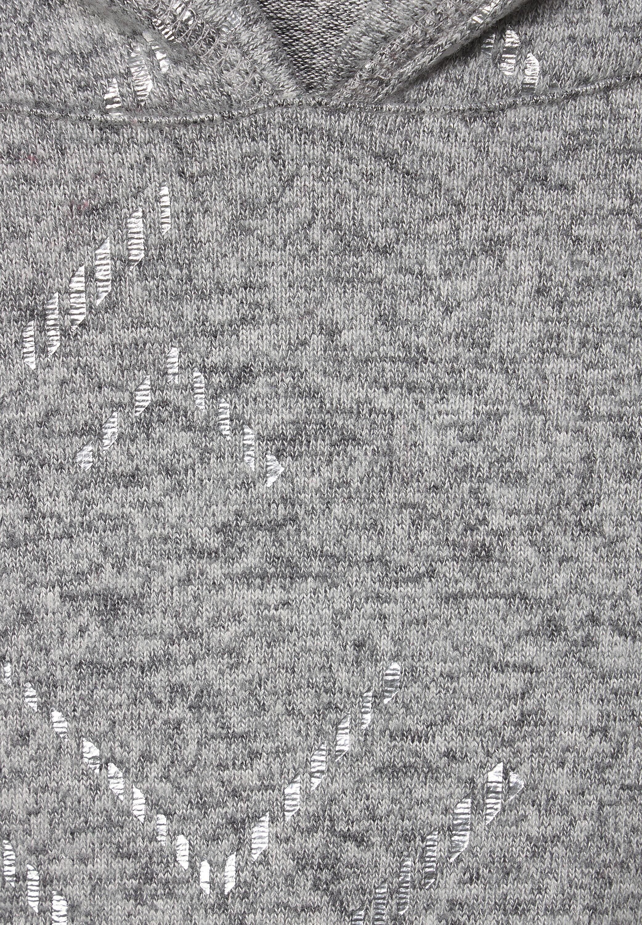 Hoodie grey mit Hoodie mit melange Shirt shiny Cecil Folienprint Folienprint mineral