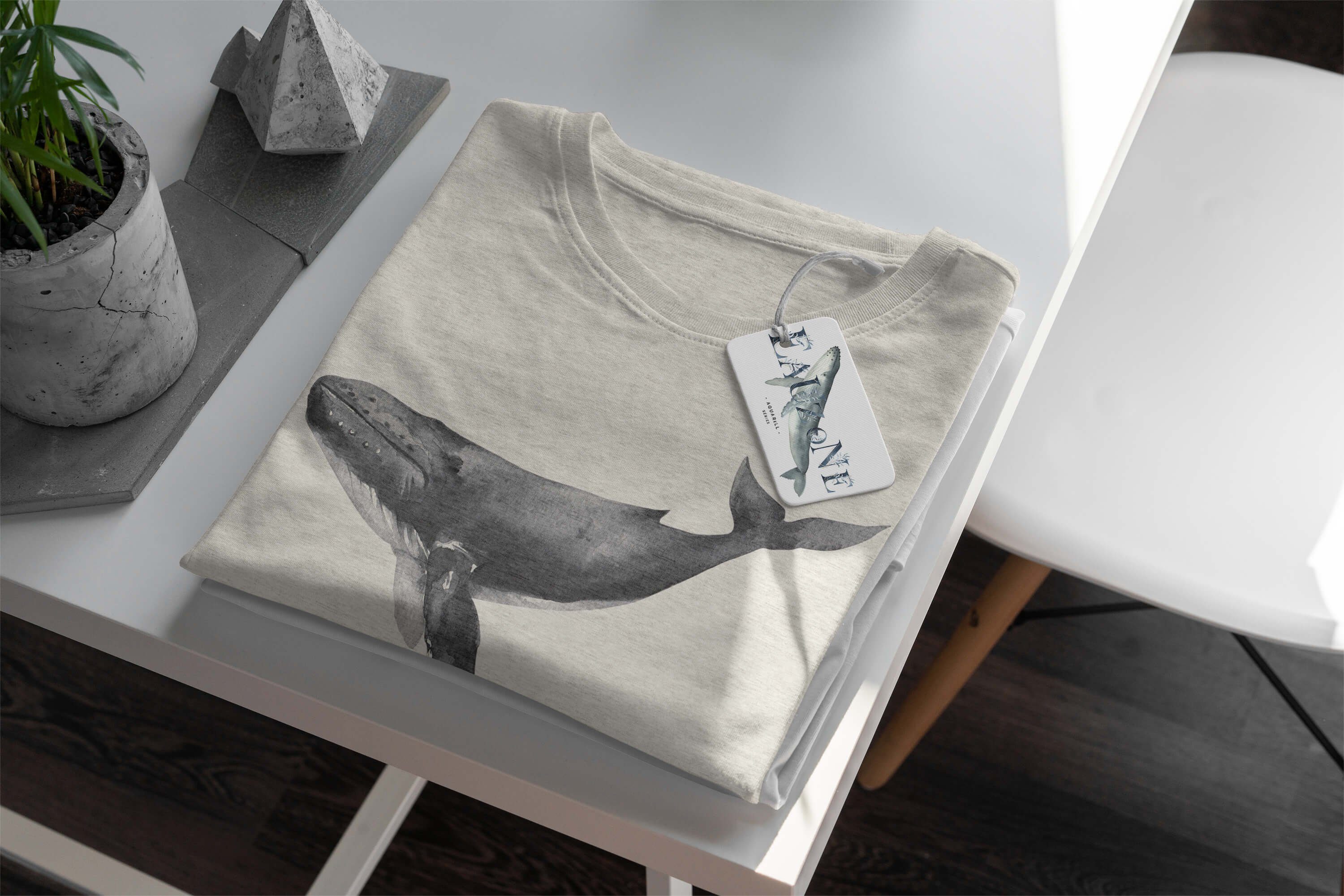 Sinus Art T-Shirt au Motiv Herren Bio-Baumwolle Shirt Ökomode Nachhaltig (1-tlg) 100% Buckelwal T-Shirt Wasserfarben gekämmte