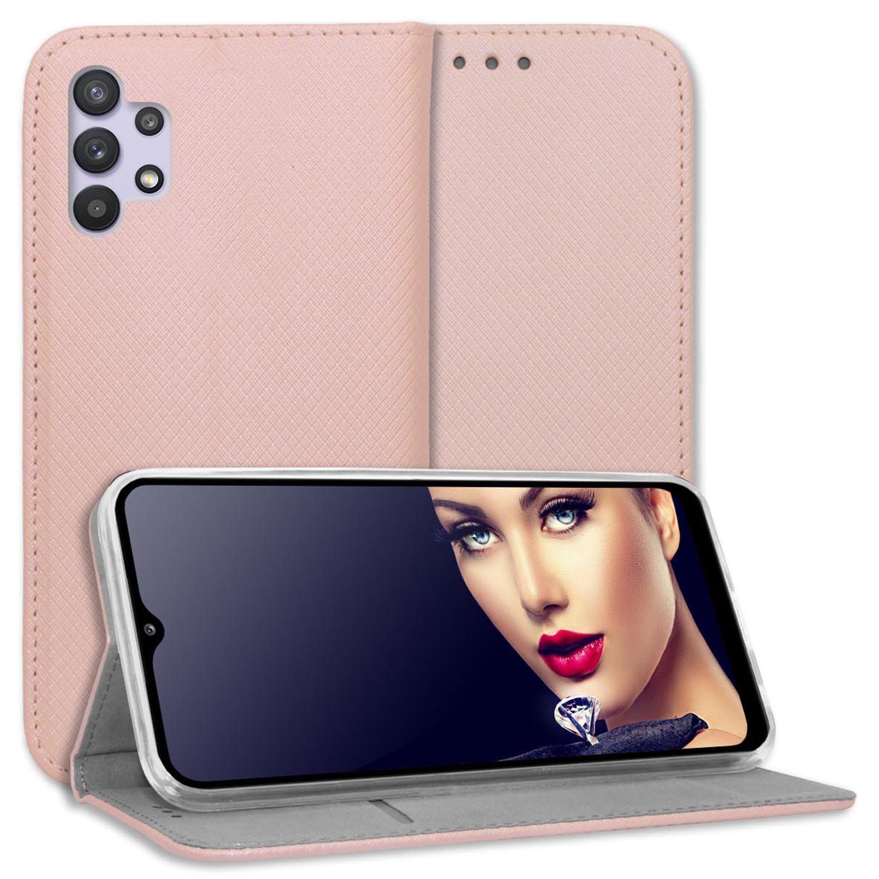 mtb more energy Smartphone-Hülle Smart Magnet für Samsung Galaxy A32 5G, Rosegold, Bookstyle Klapphülle Cover Wallet Case aus Kunstleder