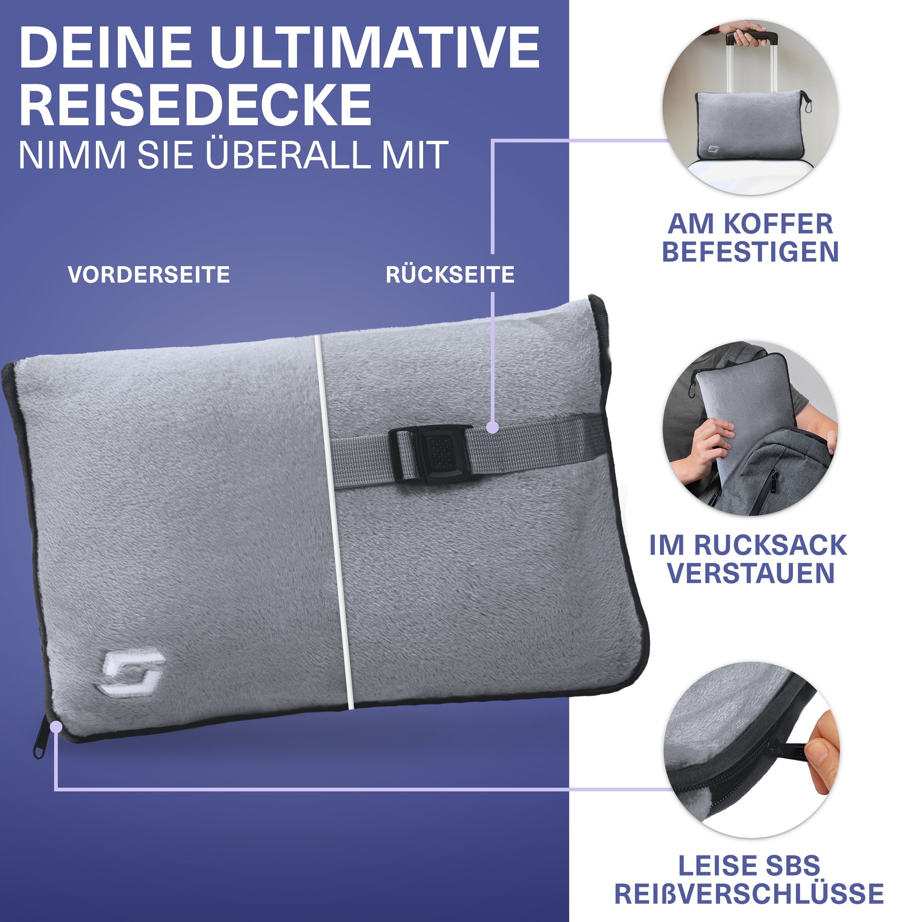Styngard Reisekissen Toronto, 2 in 1 Verwandlungsdecke mit Fußtasche