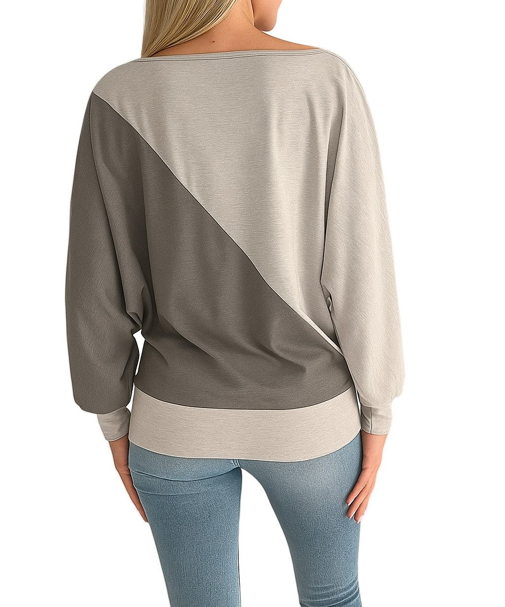 Mississhop Rollkragenpullover Fledermauspullover Damen Bluse Longshirt Tunika mit 3/4 Ärmeln