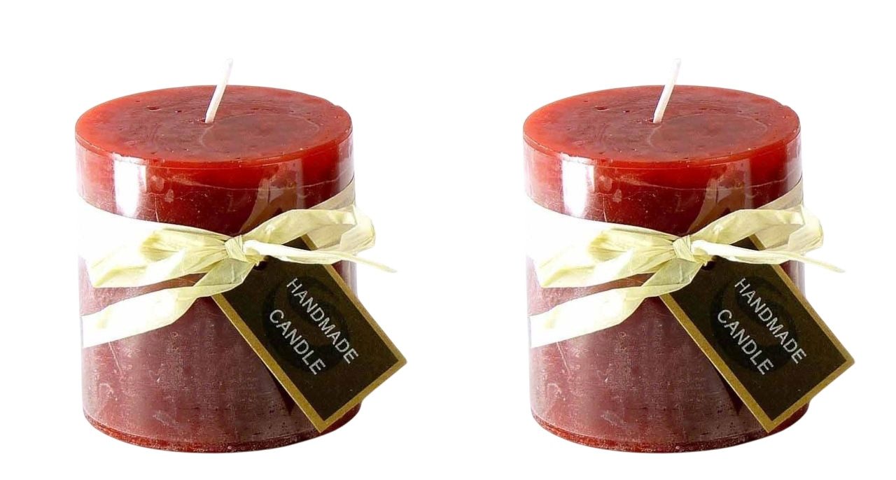 Small-Preis Stumpenkerze Premium Rustic Colors Dunkelrot Rubinrot 7x7 cm (2-tlg), Echtwachskerze mit langer Brenndauer