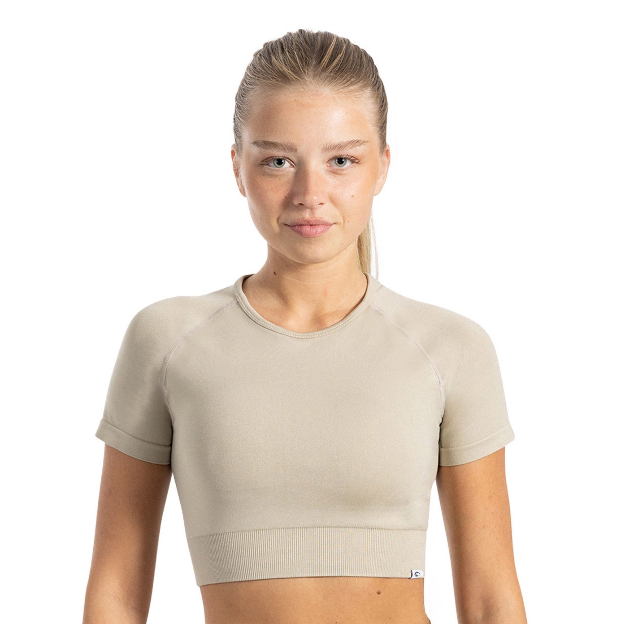 Smilodox T-Shirt Elna, Crop Top mit Rundhalsausschnitt, kurzen Ärmeln & Rippbund Figurbetontes T-Shirt, Funktionsshirt glattes Material & bauchfrei