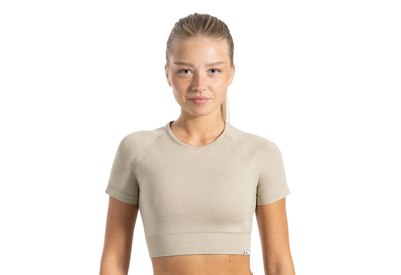 Smilodox T-Shirt Elna, Crop Top mit Rundhalsausschnitt, kurzen Ärmeln & Rippbund Figurbetontes T-Shirt, Funktionsshirt glattes Material & bauchfrei