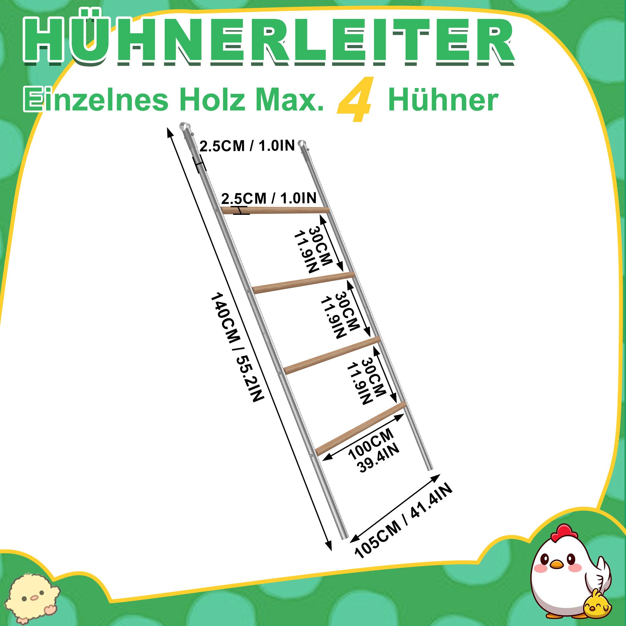 FIVMEN Hühnerstall Hühnerleiter 4 Ebenen Große Sitzstange für Hühner, 140x105cm