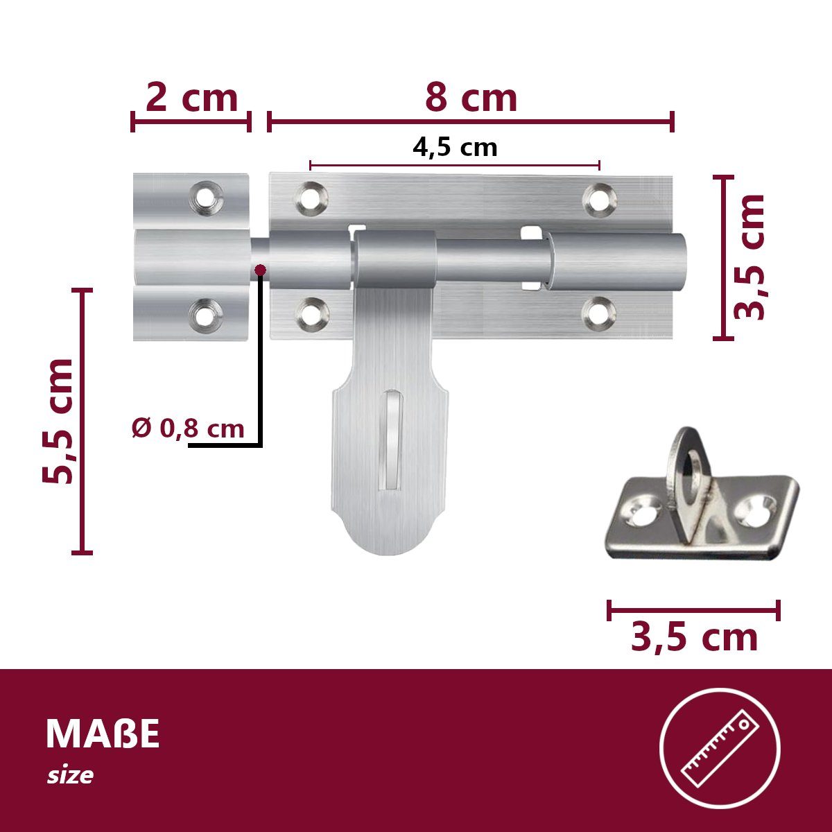 HOOZ Türriegel aus Edelstahl für Türen und Tore im Haus und Garten, 3 versch. Größen, Din Rechts und Din Links, (Set, Riegelschloss), mit bequemem Schiebemechanismus