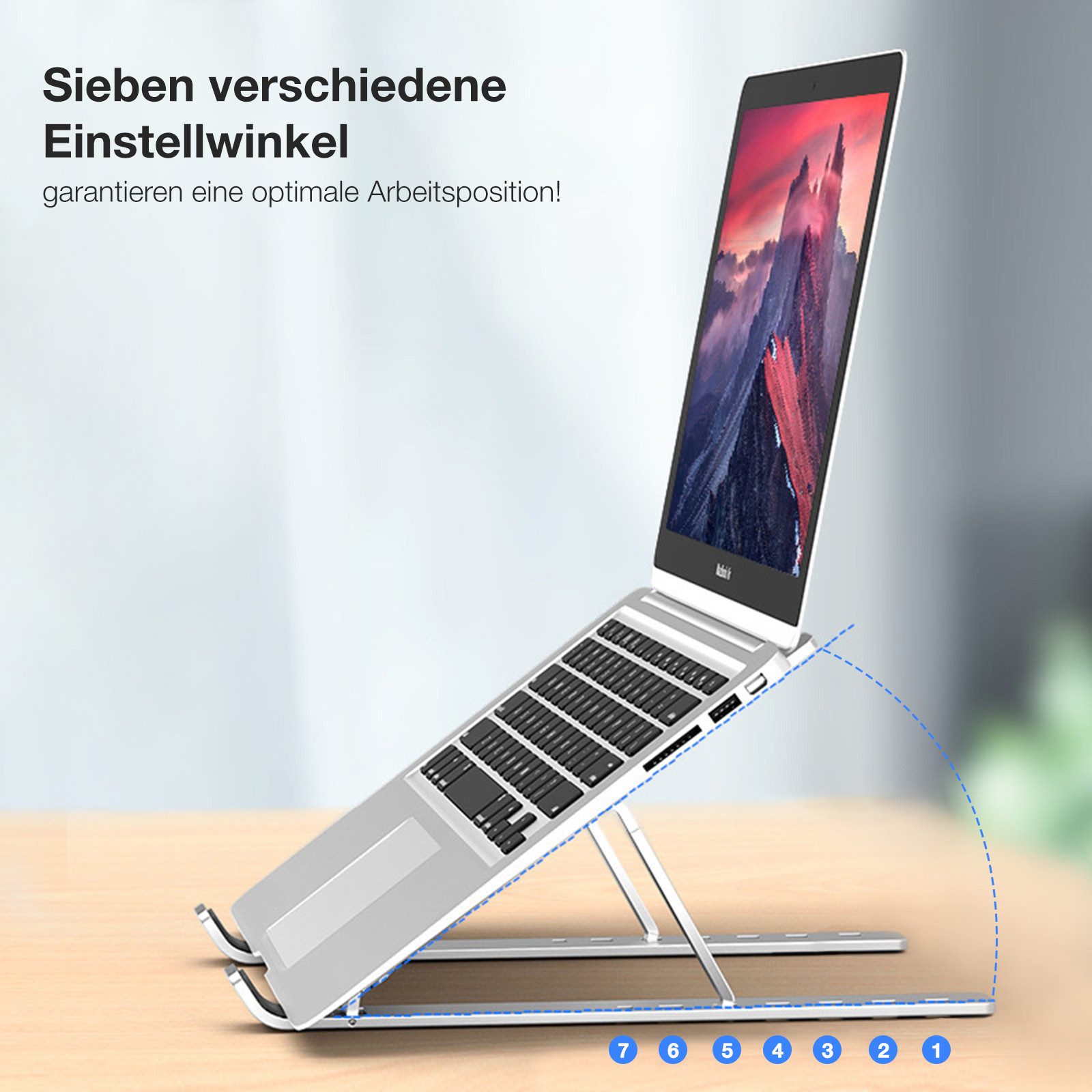 Tec-Expert Laptop-Ständer Faltbarer Metall Notebook Laptop Tablet Buch Halter, 7 Positionen, (1-tlg., Computer Ständer Halterung Stativ universal einsetzbar) – Bild 4 von 5