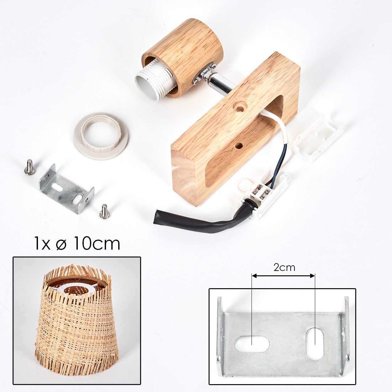 hofstein Wandleuchte Wandlampe aus Holz/Metall/Bast in Natur-/Chromfarben, ohne Leuchtmittel, verstellbare Wandleuchte im modernen Boho-Design (Schirm 9 cm), E14