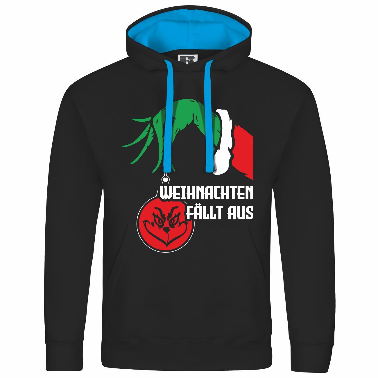 schwarz/blaue Kapuze