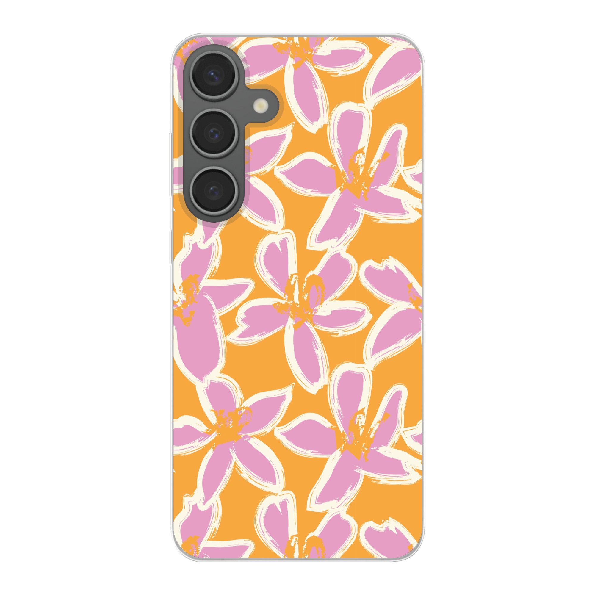 MuchoWow Handyhülle für Samsung Galaxy S24 Plus Blumen - Muster - Rosa - Orange, Phone Case, Silikon, Schutzhülle Dünn