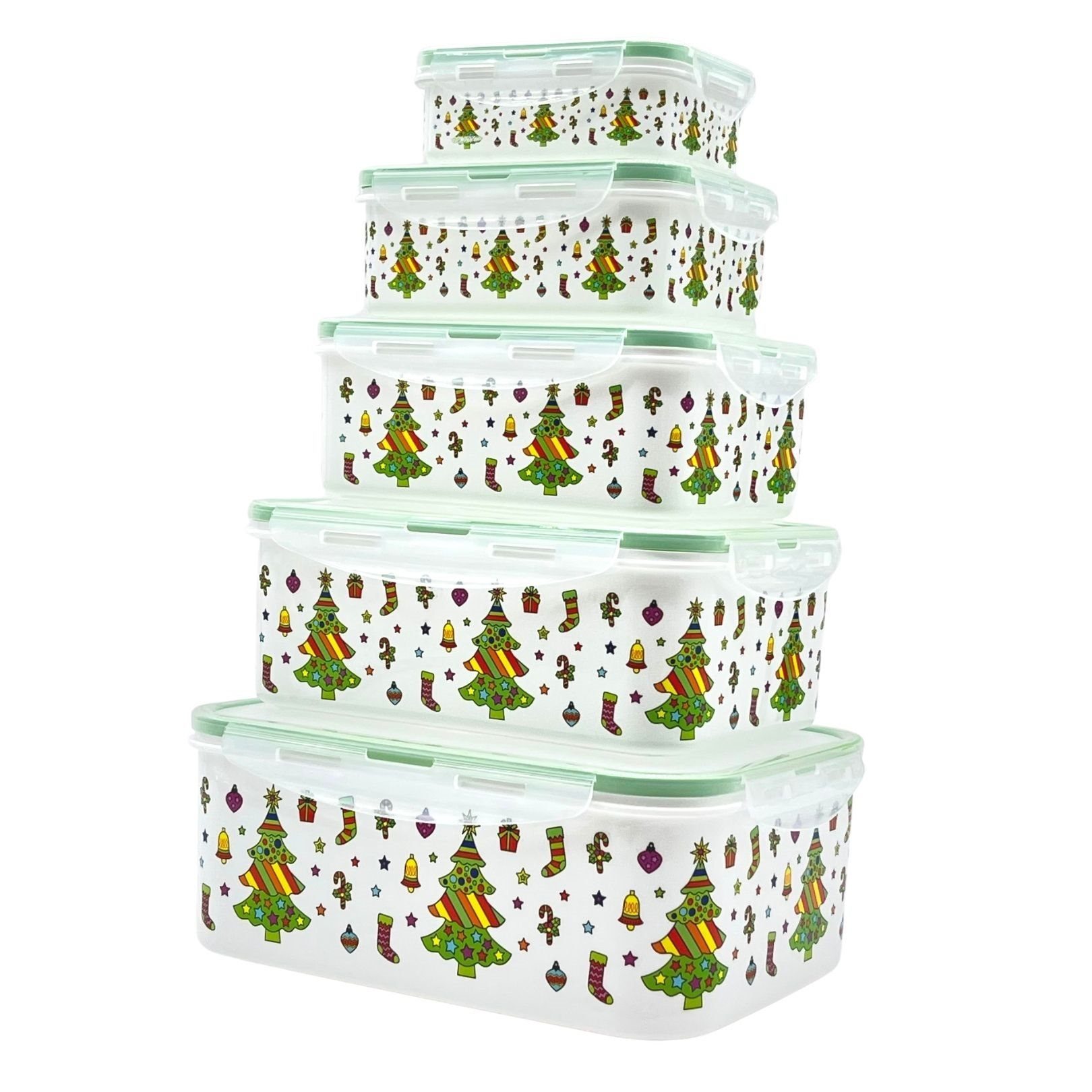 Plentyfy Frischhaltedose Weihnachtsbox, Polypropylen, (Dosen Set, 5-tlg., 5 tlg), klickverschluss auslaufsicher luftdicht