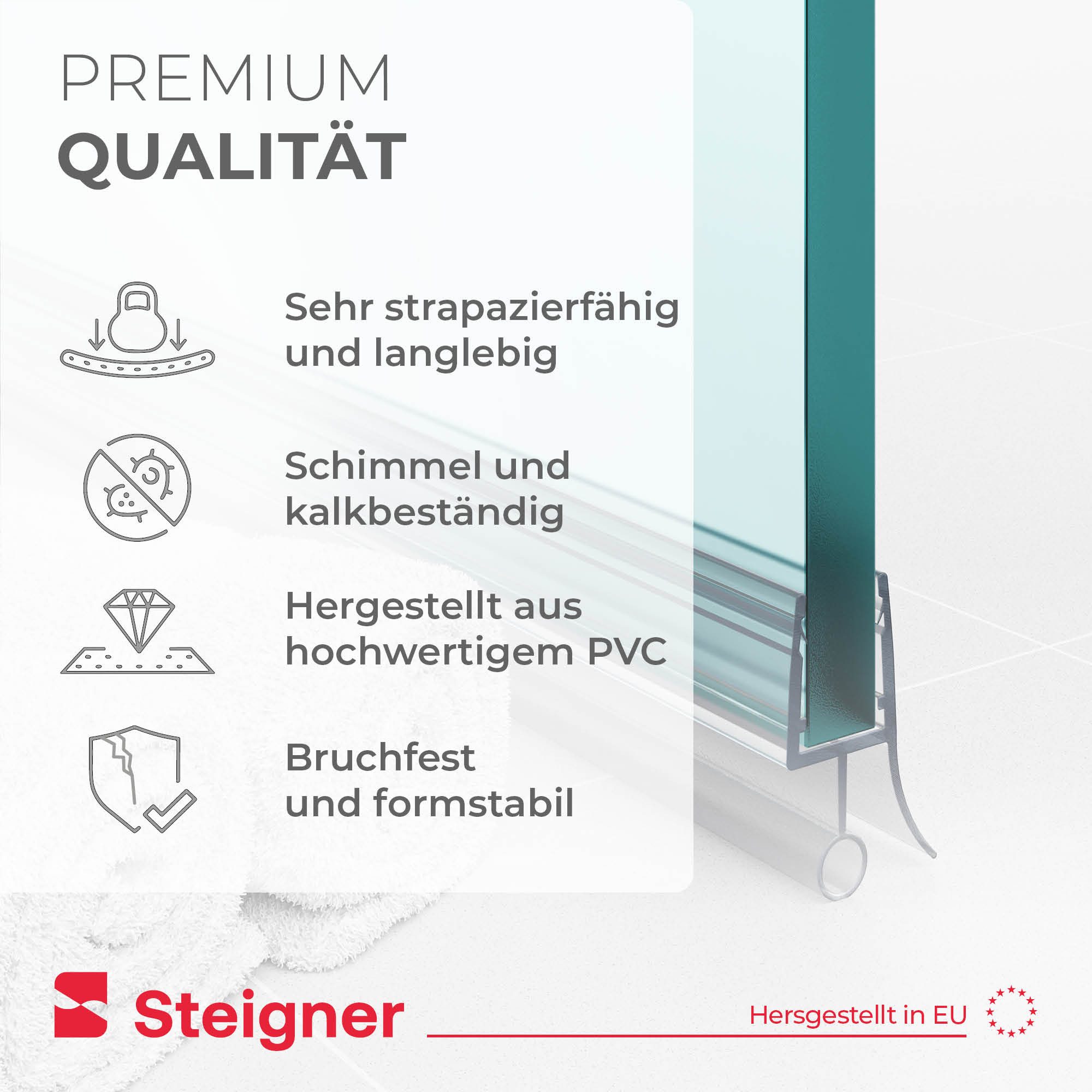 STEIGNER Duschdichtung Duschtürdichtung gerade UK08 30 cm (1 Stk) Transparent 6-8 mm, L: 30 cm, (1 Stück Packung, Einzeldichtung), Dichtungfür Eckeinstieg Dusch – Bild 4 von 5