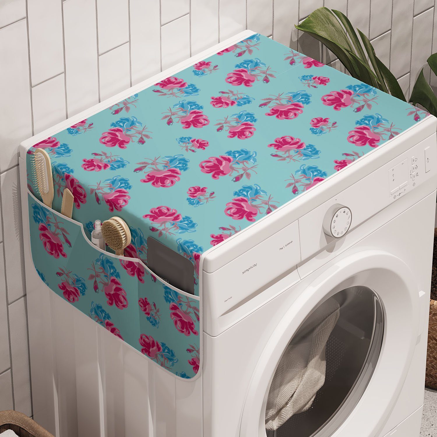 Pink Anti-Rutsch-Stoffabdeckung Waschmaschine Bicolor Trockner, Blau und Sommer-Rosen Badorganizer Und für Abakuhaus