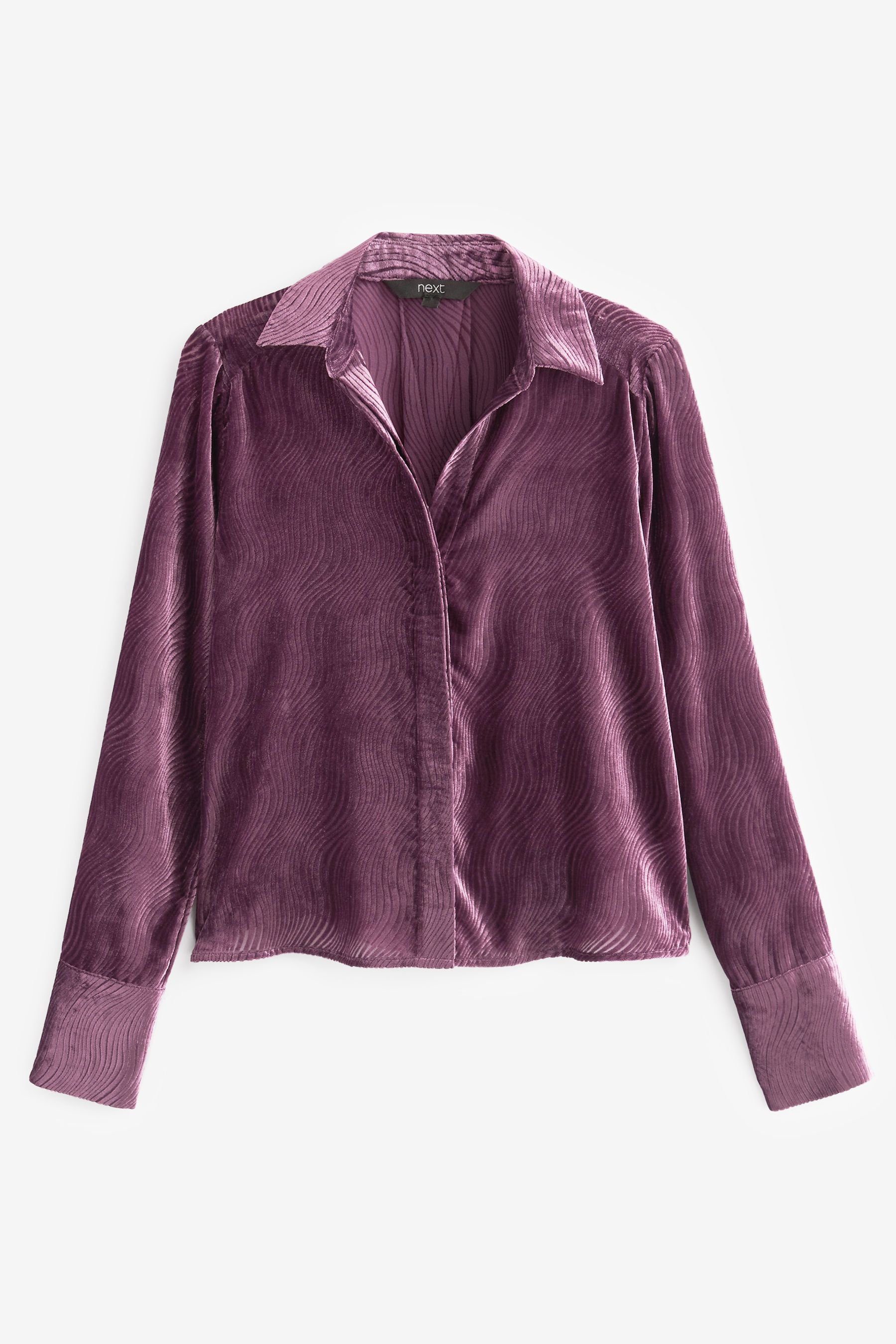 Next Langarmbluse Bluse aus gemustertem Samt mit Bindeschleife (1-tlg) Purple