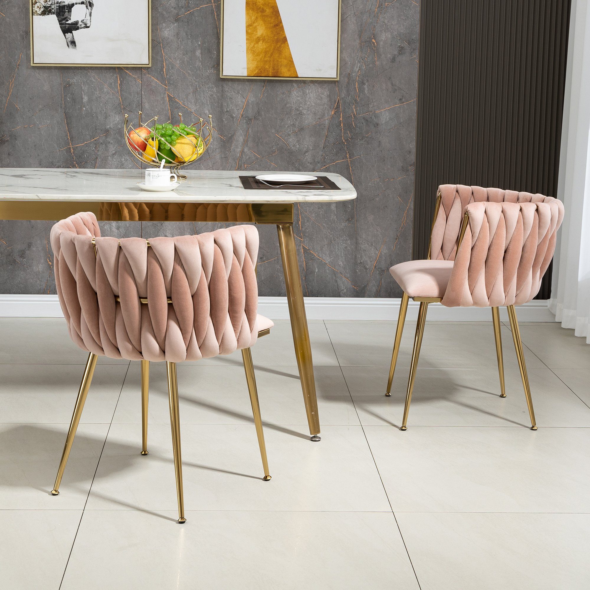 2-teilig/SET) OKWISH Samt 4-Fußstuhl Akzent Eisenmetallfüßen Esszimmerstühle (mit rosa Akzentstuhl Stuhl Lounge Leisure