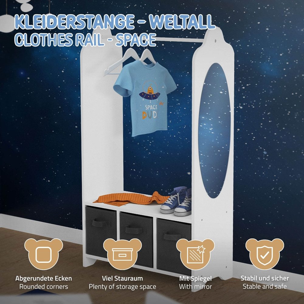 Joyz Spielzeugtruhe Kinderregal Kindermöbel Kinderzimmerregal Spielzeug Spielzimmer Möbel, Weltraum Kinder Kleiderständer mit Ablage & 3 Boxen Pressspan / Vlies