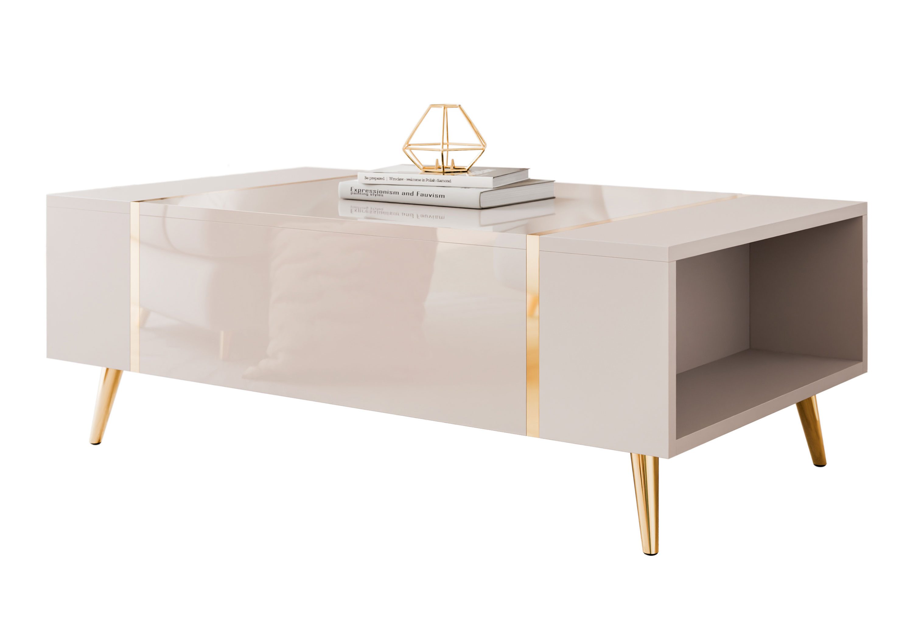 Lookway Couchtisch ONYX – Kaschmir Hochglanz mit goldenen Beinen (1x Tisch) günstig online kaufen