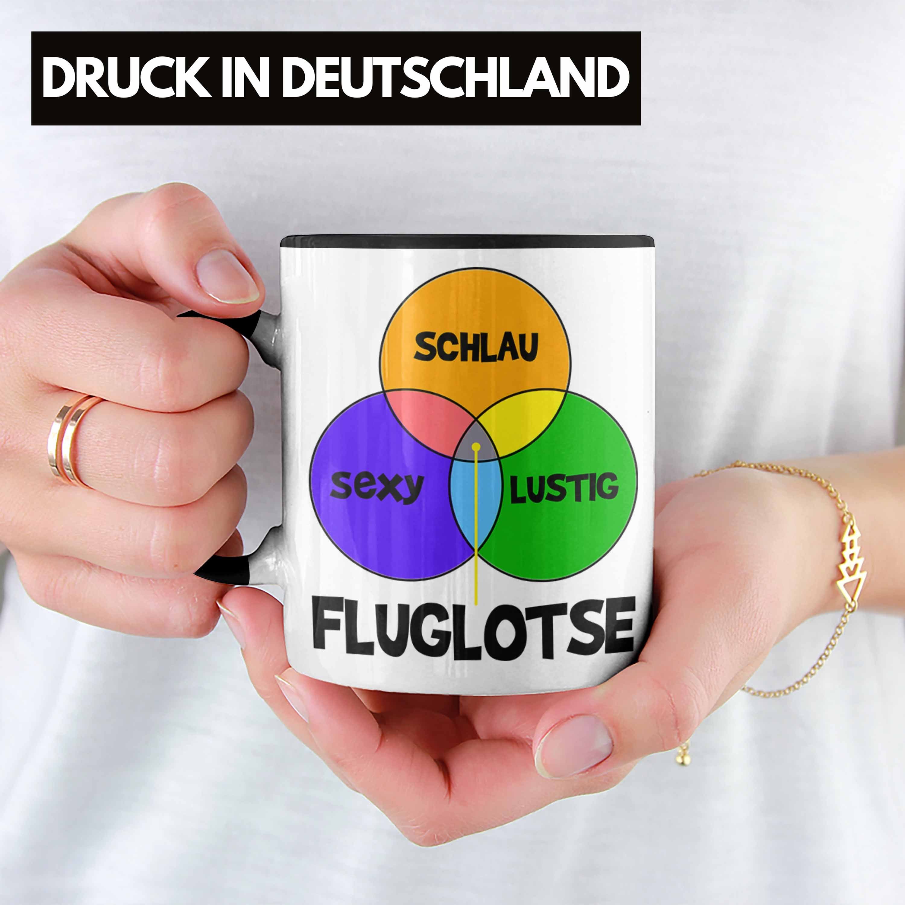 Trendation Tasse Fluglotse Tasse Geschenk Flughafen Geschenkidee Arbeiter Schlau Lustig Schwarz