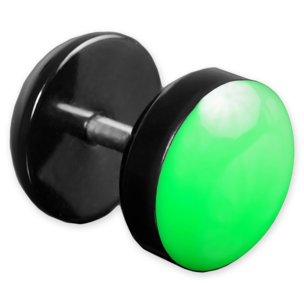 viva-adorno Fake-Ear-Plug Neon emaillierter 1 Edelstahl mit Stück Front Ohrstecker schwarz, Acryl farbig Grün