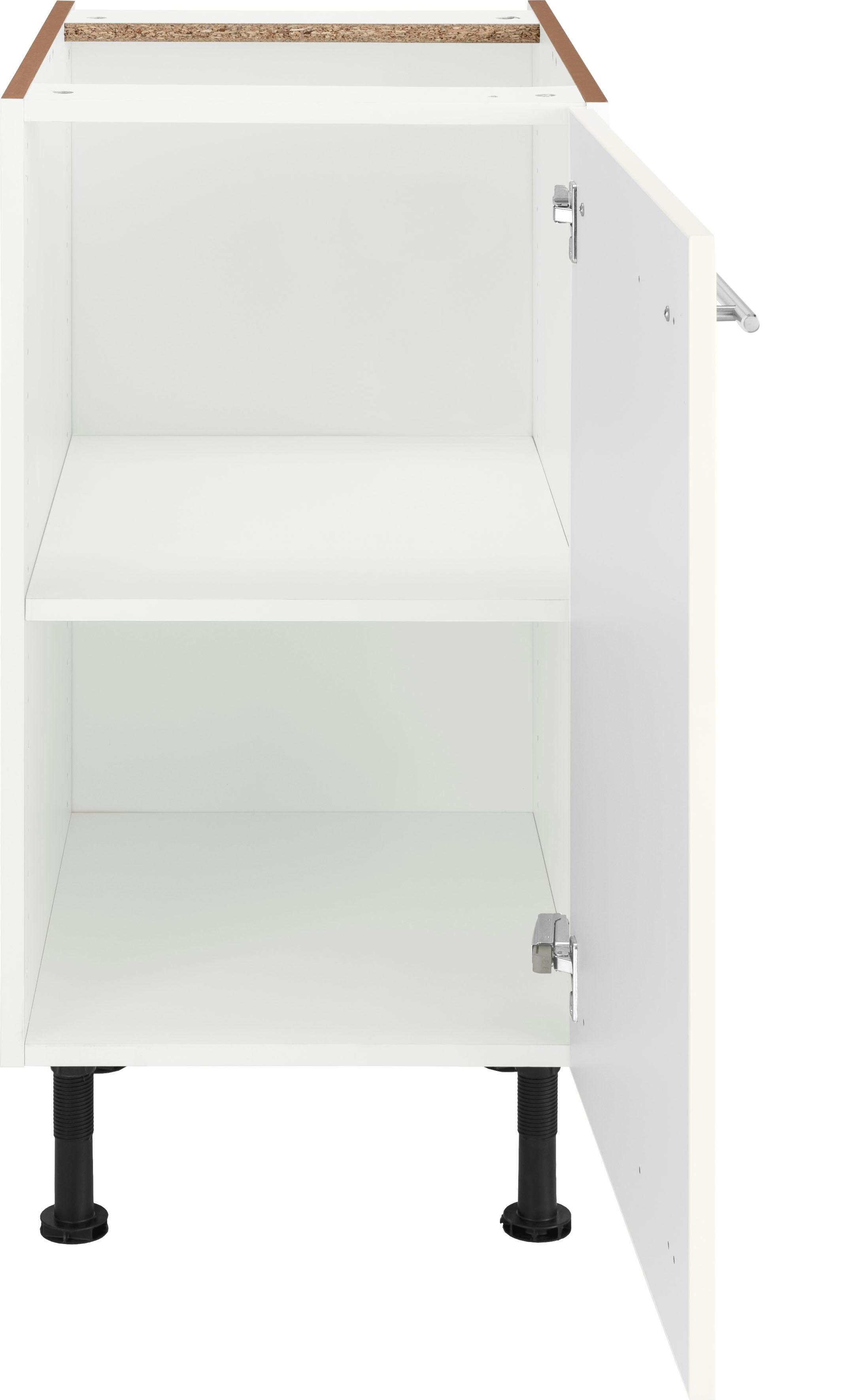 Metallgriff Unterschrank mit 1 breit, höhenverstellbaren weiß 40 cm Bern mit OPTIFIT Füßen, mit Tür Hochglanz/weiß