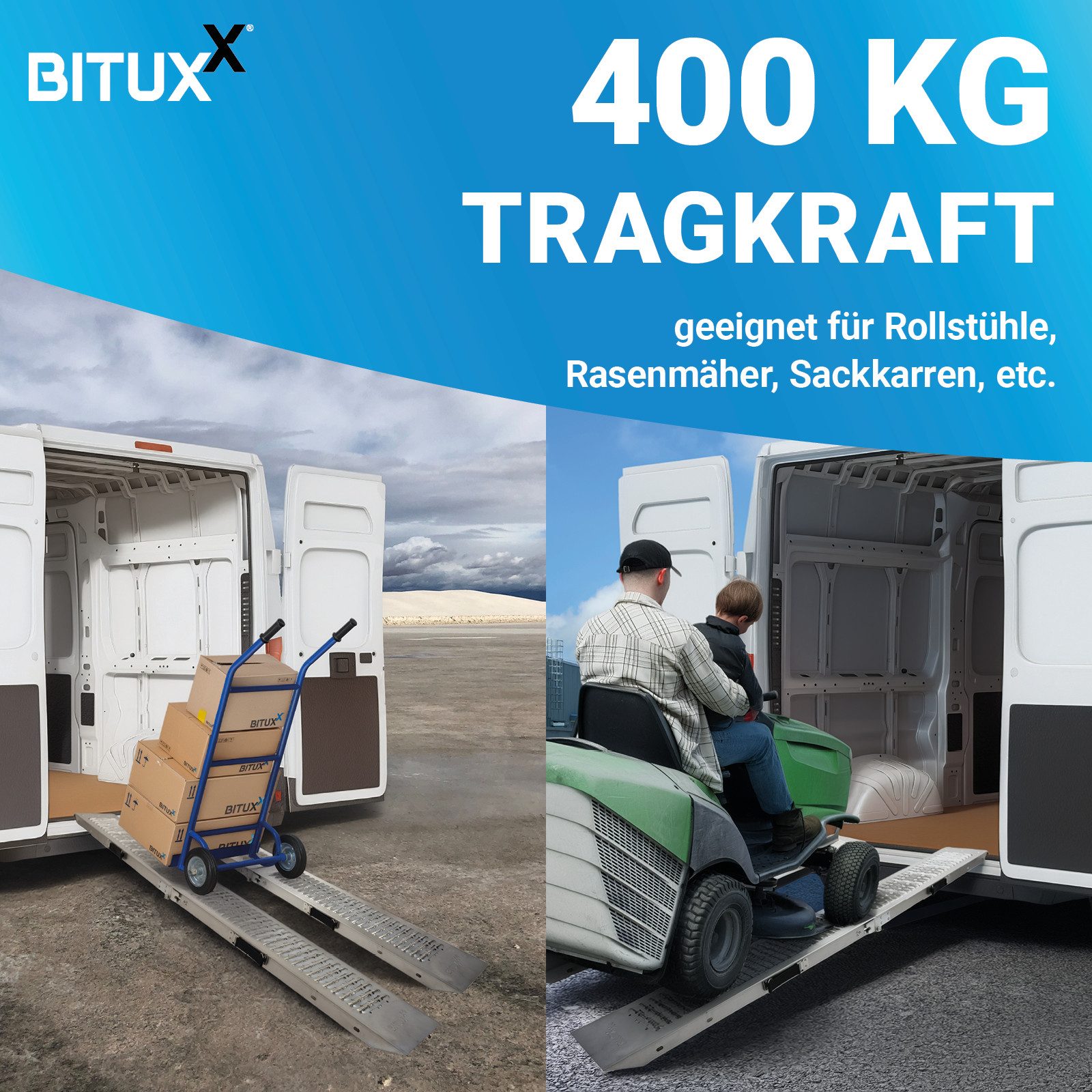 Bituxx Laderampe Stahl-Verladerampen SET klappbar / 200kg / 180 cm (Spar-Set, 2-St., MS-17188), zusammenklappbar, Auffahrbreite 22,5cm, mit Tragegriffen