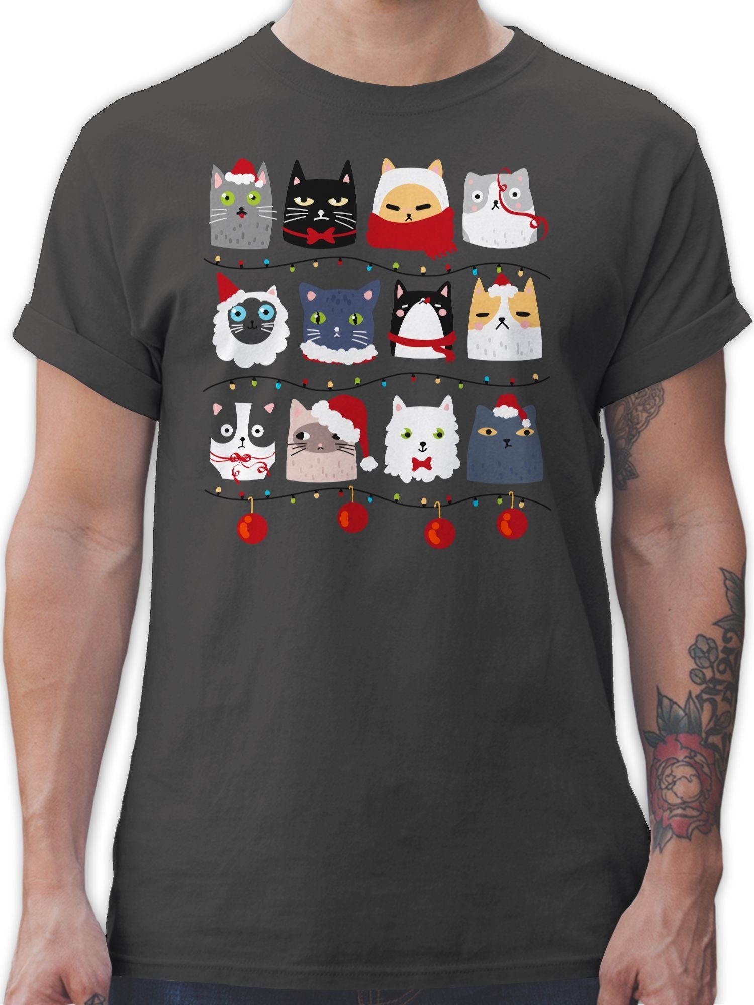 Shirtracer T-Shirt Katzen zu Weihnachten Weihachten Kleidung 1 Dunkelgrau