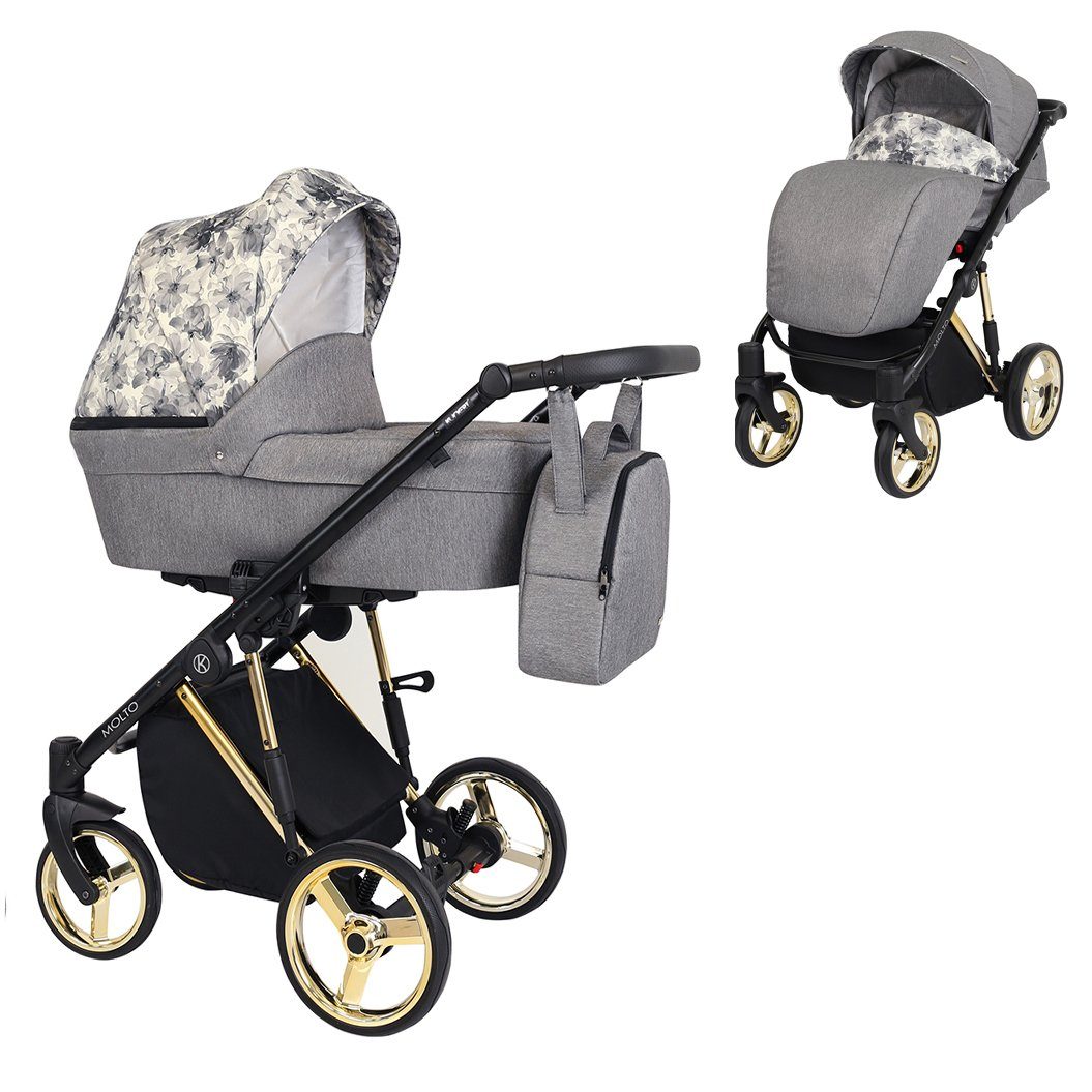 Jahre Kombi-Kinderwagen gold babies-on-wheels Geburt bis - = 1 von - Molto 4 12 Grau-Dekor Teile in Gold-Edition Gestell 2