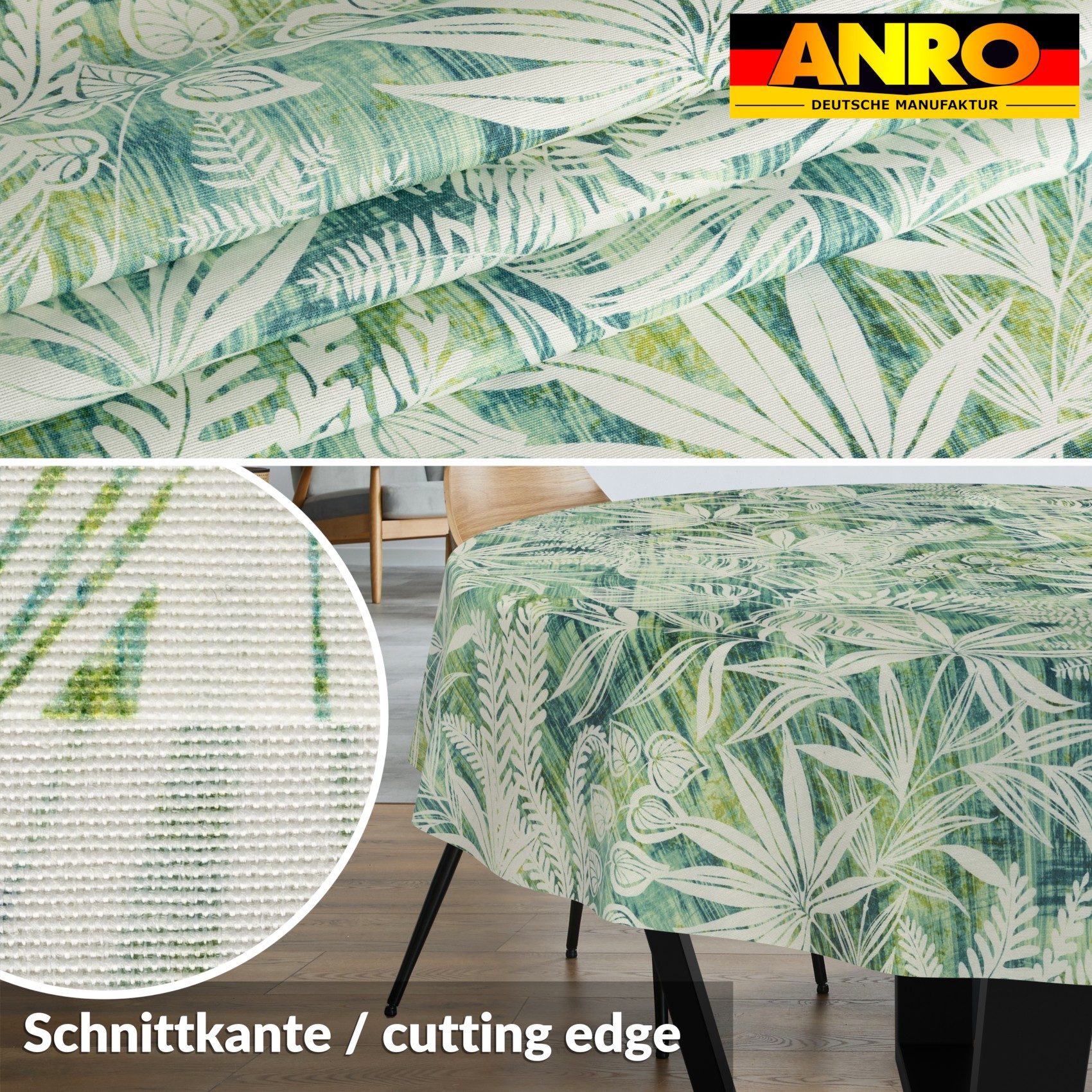 ANRO Tischdecke abwaschbar LANA Aurora-Blätter Tischwäsche (Einzelstück 1-tlg), wasserabweisend Aurora-Blätter Pastel-Grün Rund 100cm