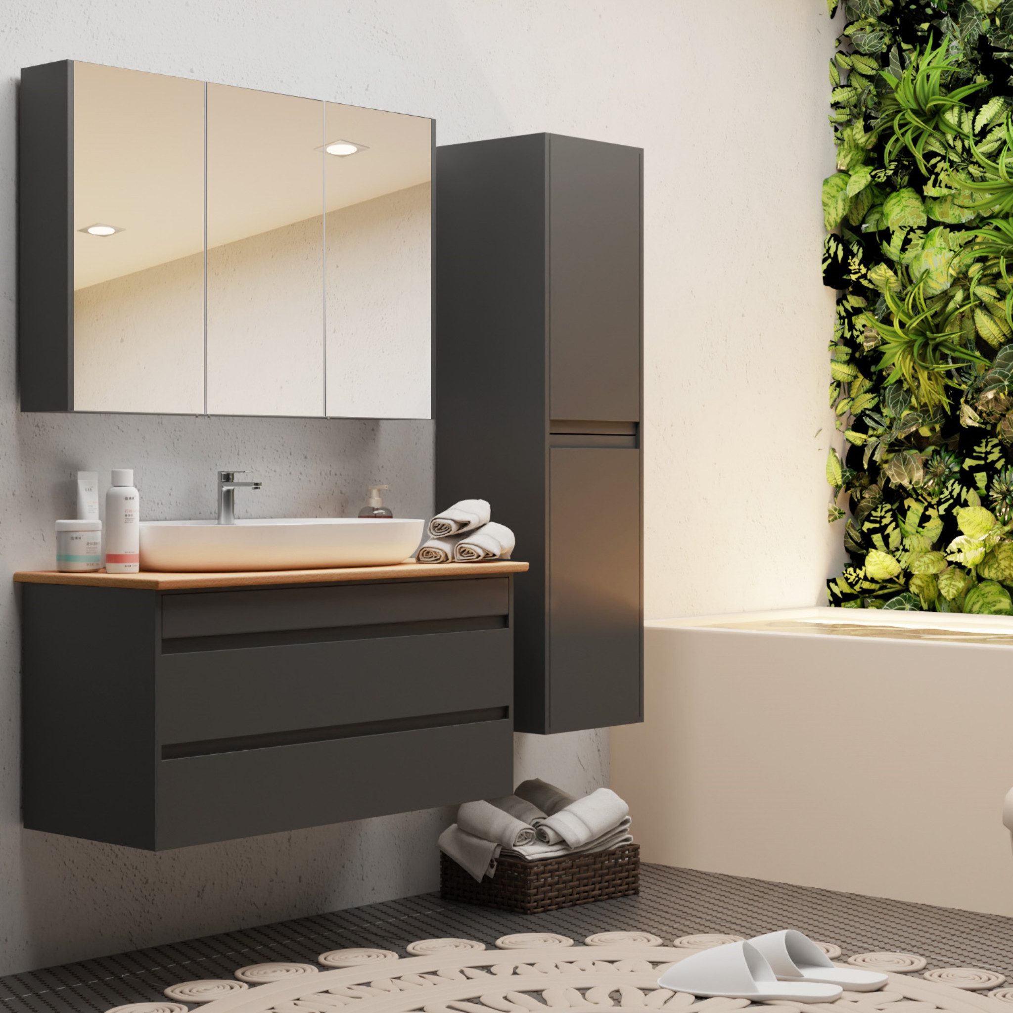 Karen Badmöbel-Set Badmöbel Set Konsole 80 Waschbecken Unterschrank Spiegel günstig online kaufen