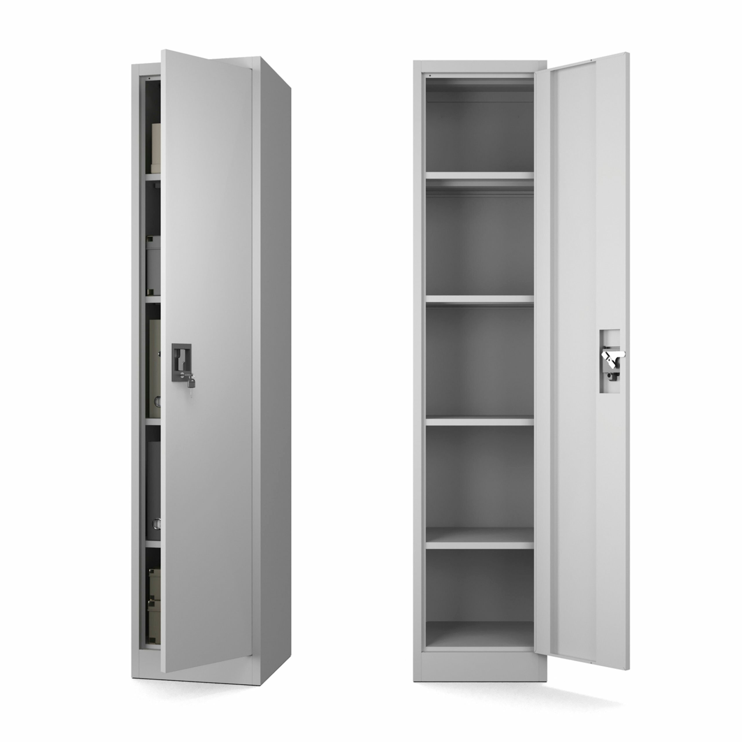 Muralo Aktenschrank Metallschrank mit 4 verstellbaren Fachböden, vielseitig einsetzbar (185x45x40 cm) Sicherheitszylinderschloss, 2 Schlüssel, Kapazität für 25-30 A4-Ordner