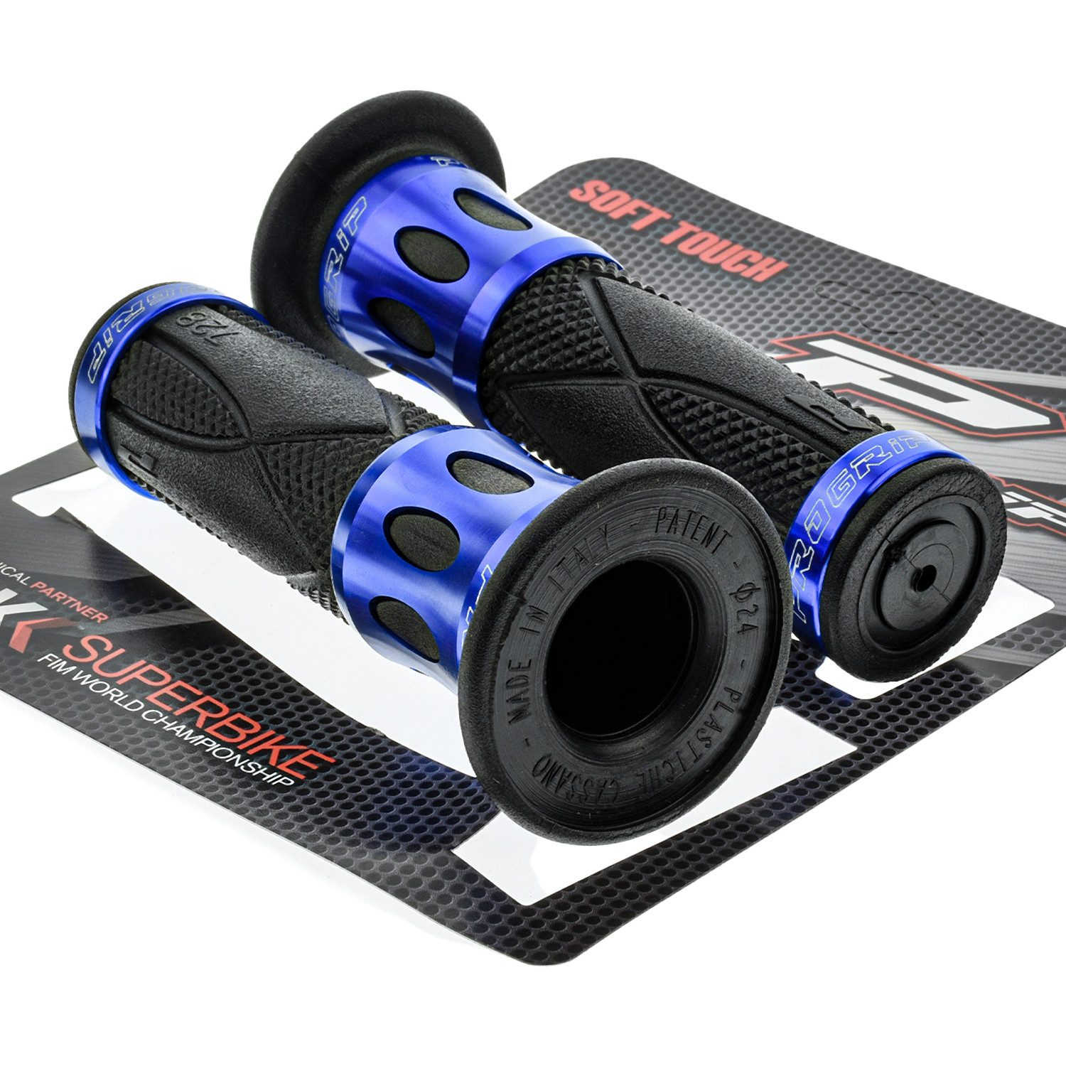 PROGRIP Fahrradlenkergriff Motorrad Lenkergriffe 728 Blau Schwarz Alu Gummi 22mm 25mm (Paar), für Motorrad, Roller, Scooter, Quad, Cross