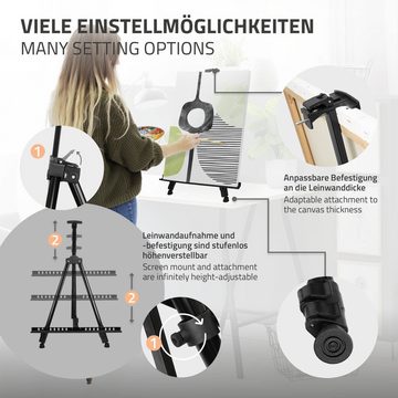 ECD Germany Staffelei XXL Malset Künstlerset Zeichenset Malereiset Atelierstaffelei, 140tlg mit Staffelei Acryl & Zeichenset Buntstifte Leinwand Pinselset