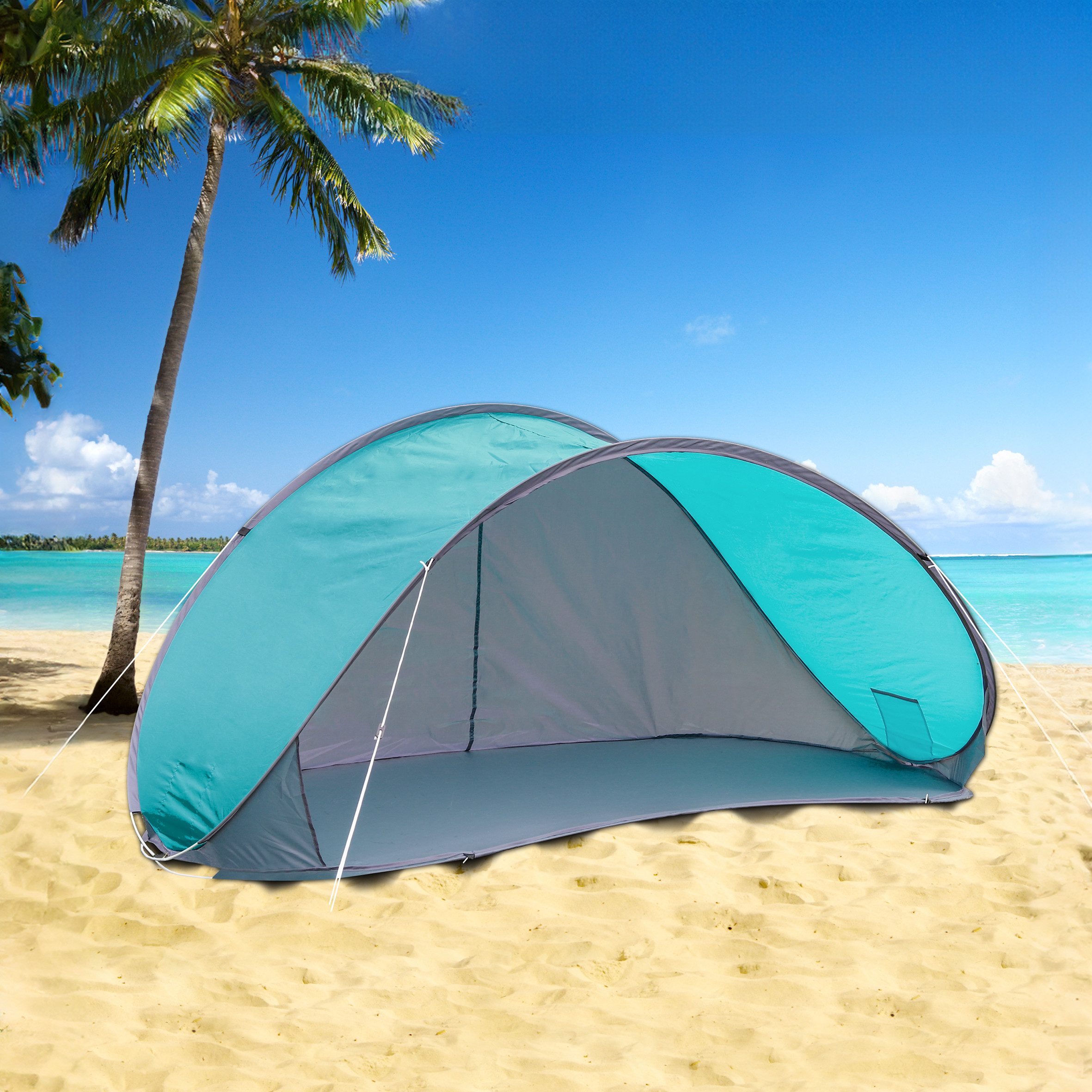 Spetebo Strandmuschel Pop Up Strandmuschel türkis mit Tragetasche - 210 x 110 cm, Personen: 2 (Stück, 1 tlg., Strandzelt), Strand Zelt selbstaufstellend mit UV 50+ Schutz