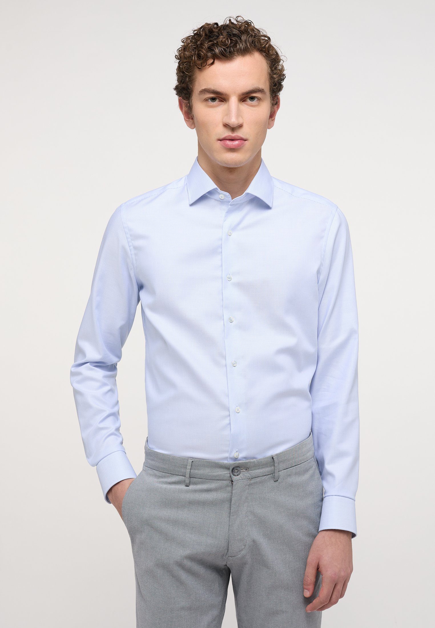 hellblau Eterna Langarmhemd SLIM FIT