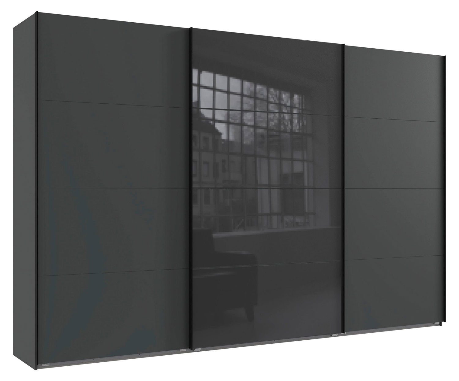 Wimex Kleiderschrank Stockholm (Norderstedt, 1-St., Schwebetürenschrank) 360x64x236cm graphit / Grauglas