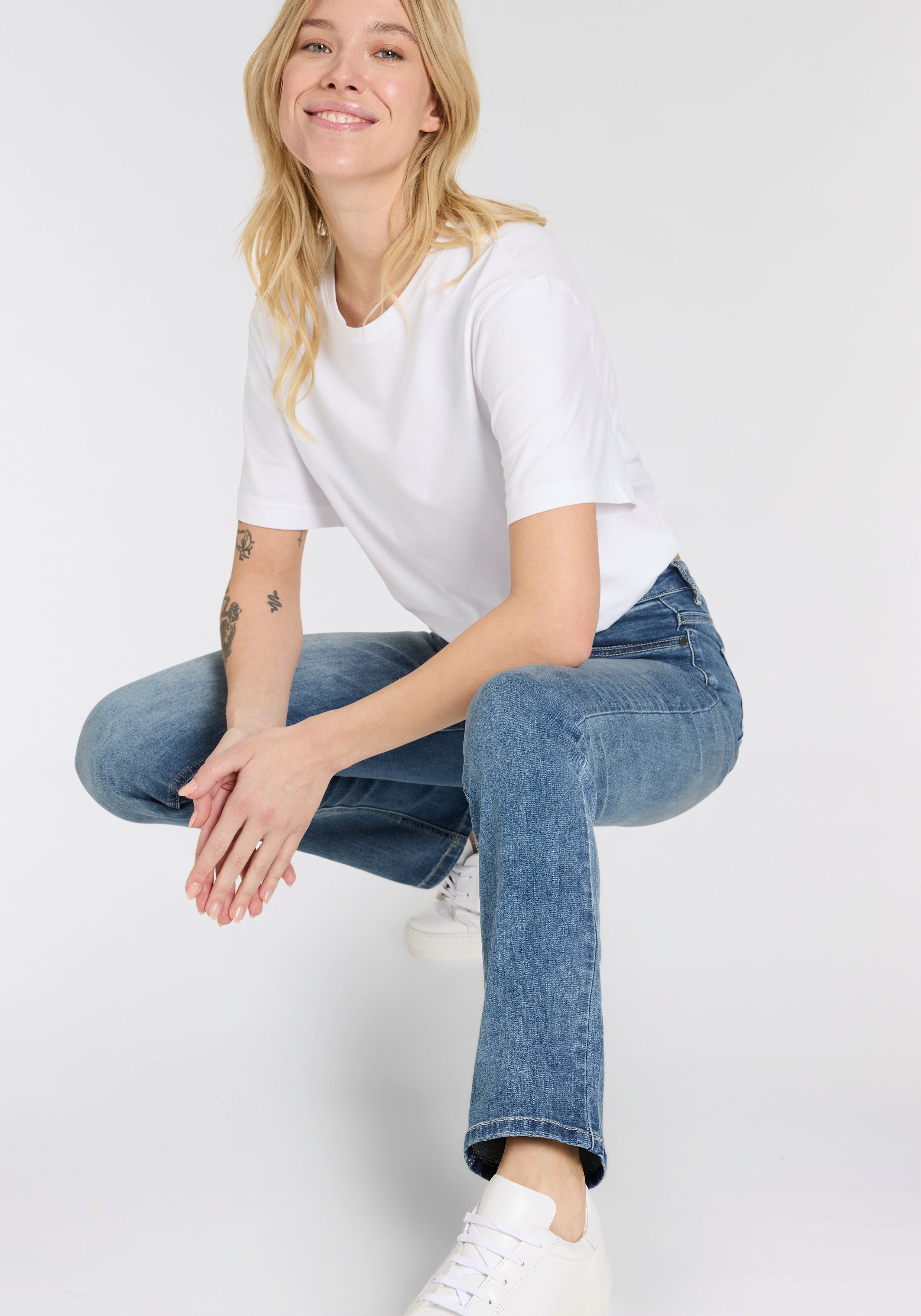 Arizona Gerade Jeans Ultra-Stretch Used-Look-Waschung