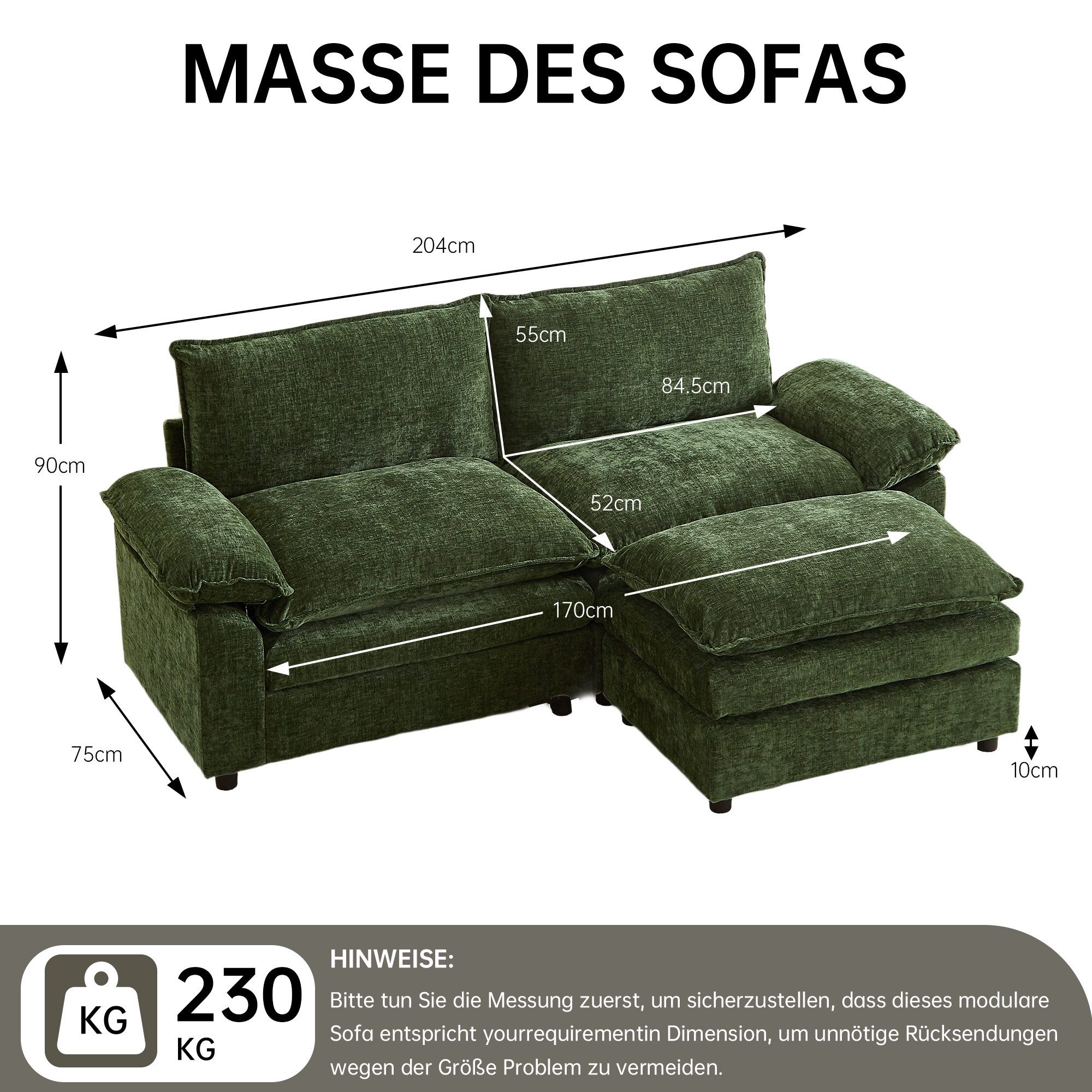 Jiexi Wohnlandschaft Modulares Sofa aus Chenille Freie Kombination Wohnlandschaft – Bild 5 von 5