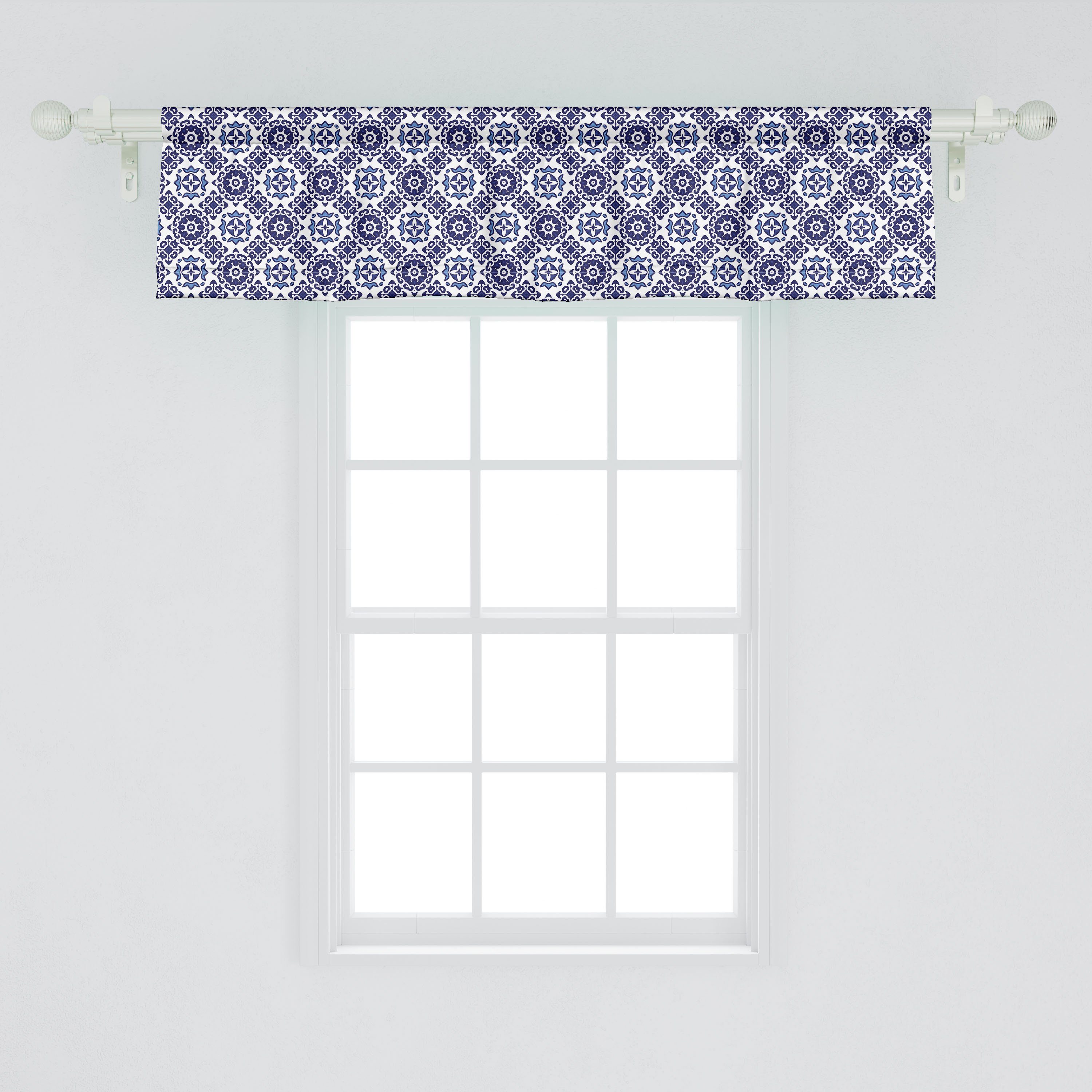 Scheibengardine Vorhang Volant Stangentasche, Rhombus Küche Floral Mosaik mit Abakuhaus, Schlafzimmer für Dekor Stil Fliesen Microfaser