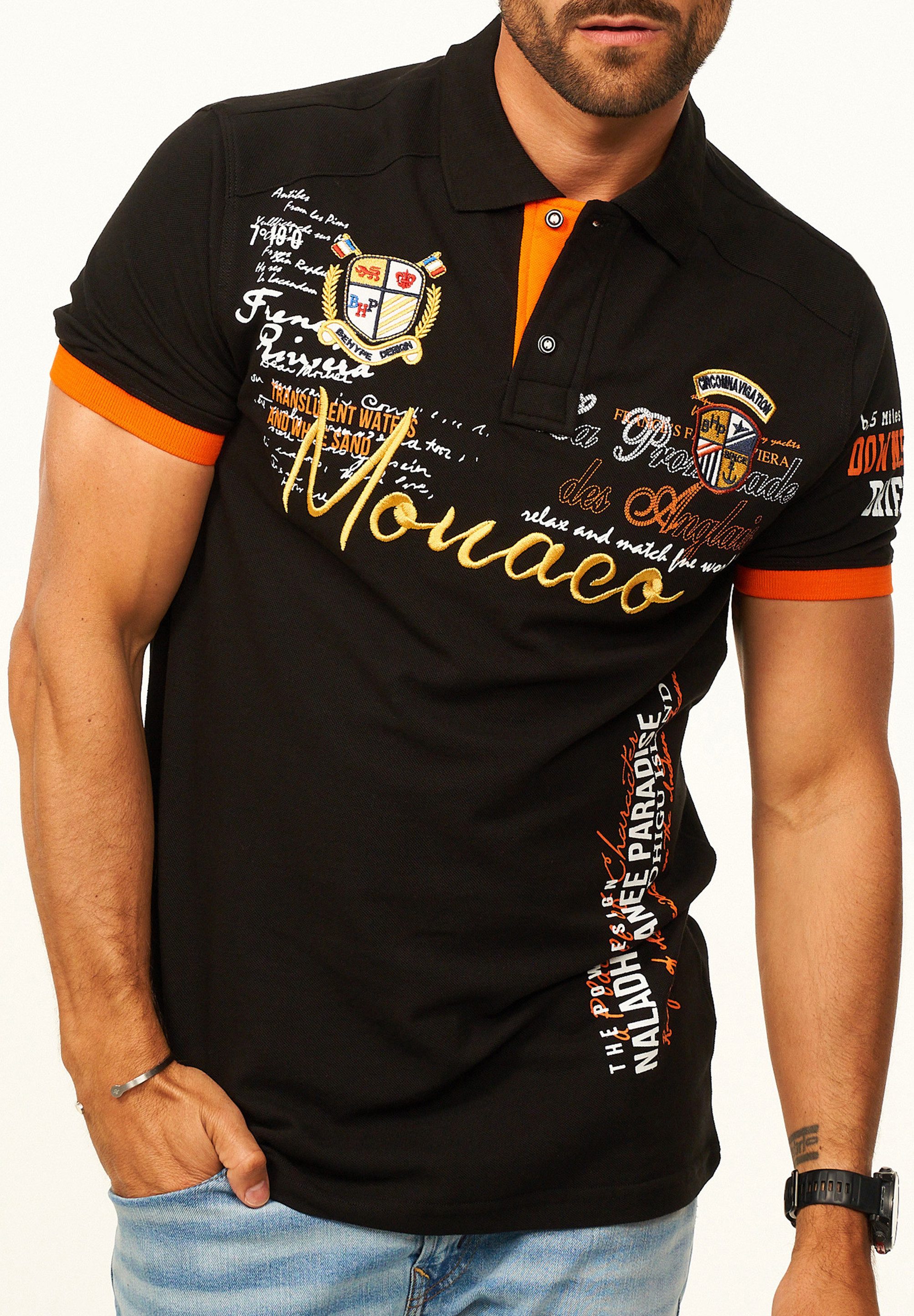 behype Poloshirt mit Stickerei als Freizeit Polo T-Shirt - Polo-Hemd für Herren Kurzarm Polohemd im Regular-Fit in Piqué-Qualität für Männer
