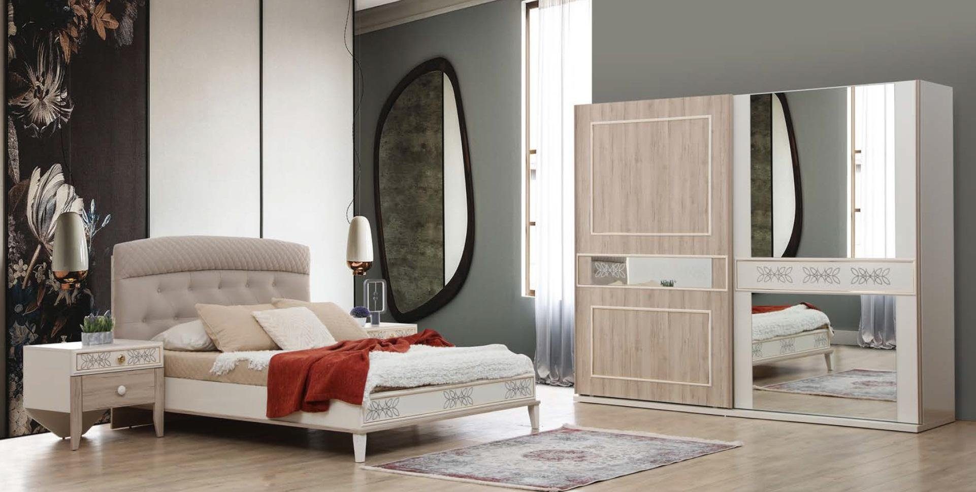 JVmoebel Schlafzimmer-Set »Design Komplett Set Bett Nachttische  Kleiderschrank 4 tlg Holz Neu«