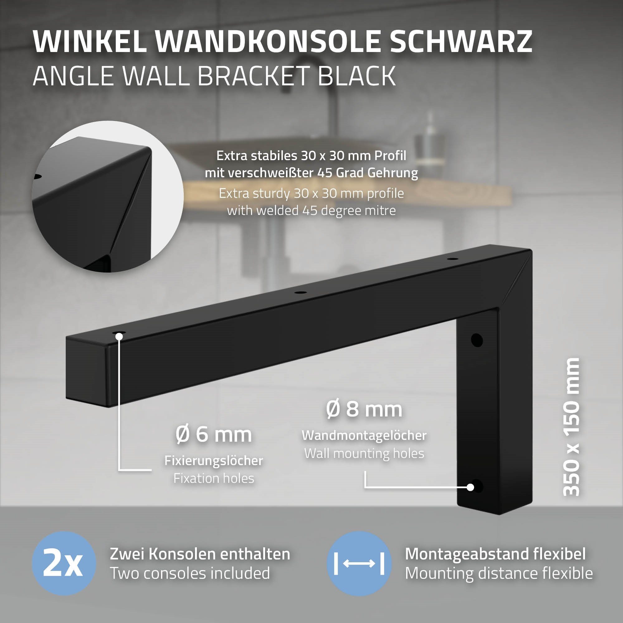 ML-DESIGN Stahl 2er Waschtisch Set Waschbeckenschrank Waschtischhalterung 350x150mm Winkel L-Form Schwarz für Design Wandkonsole