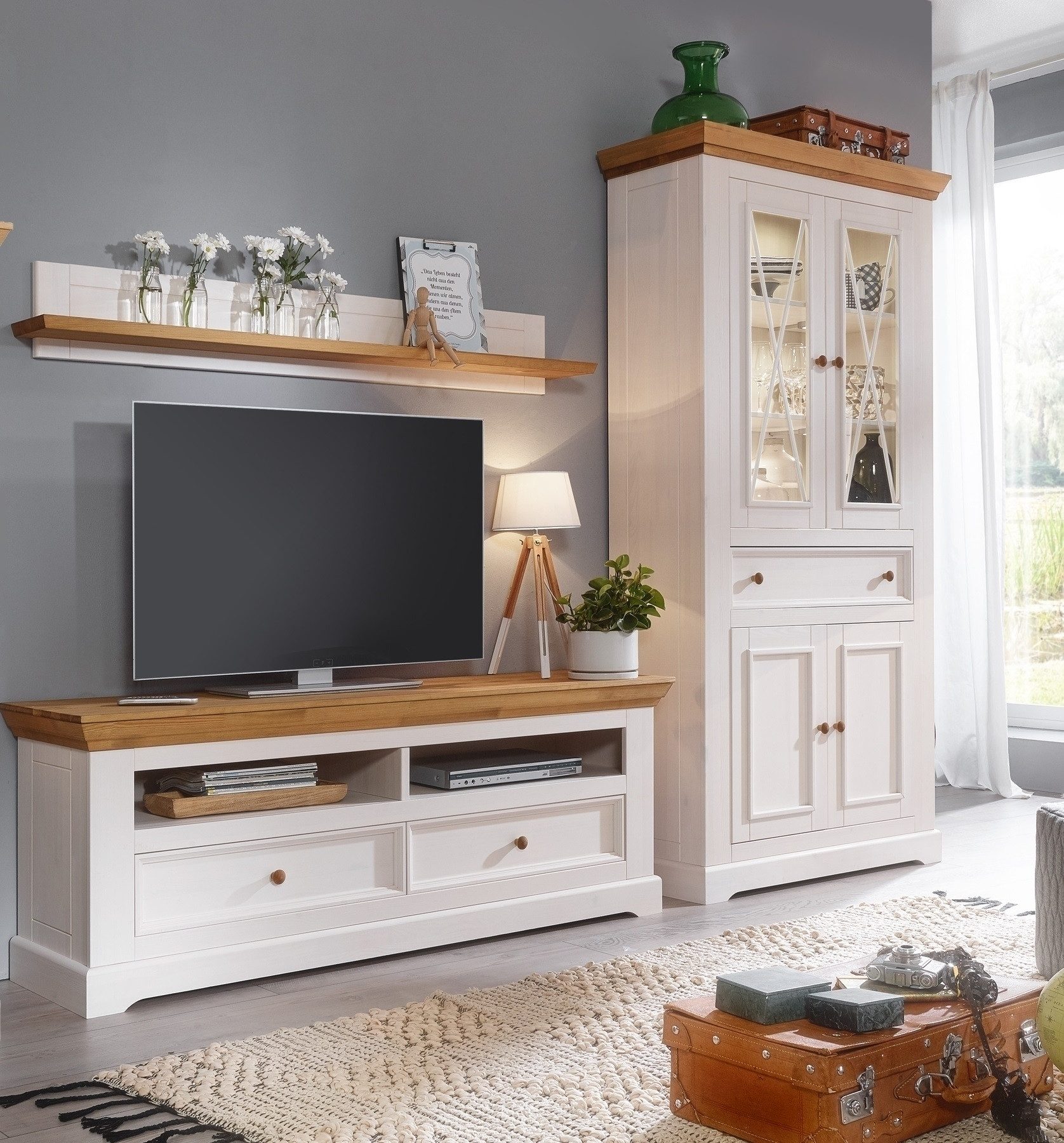 G+K Мебельvertriebs GmbH Wohnwand (3-teilig) weiss / eichefarbig - 278x214x42 (BxHxT), (3-teilig)