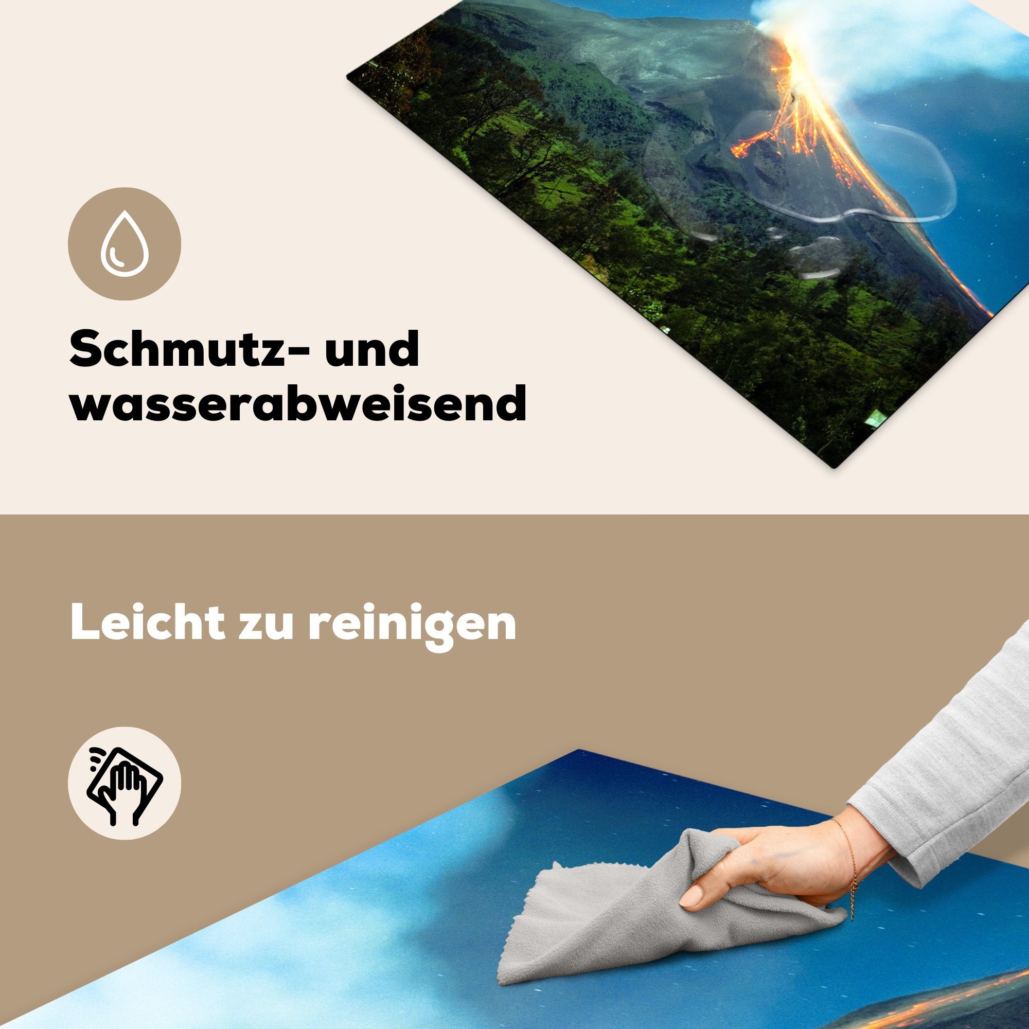 MuchoWow Herdblende-/Abdeckplatte Vulkanausbruch unter einem die Sternenhimmel, Schutz Induktionskochfeld tlg), Vinyl, (1 Ceranfeldabdeckung 71x52 küche, cm, für