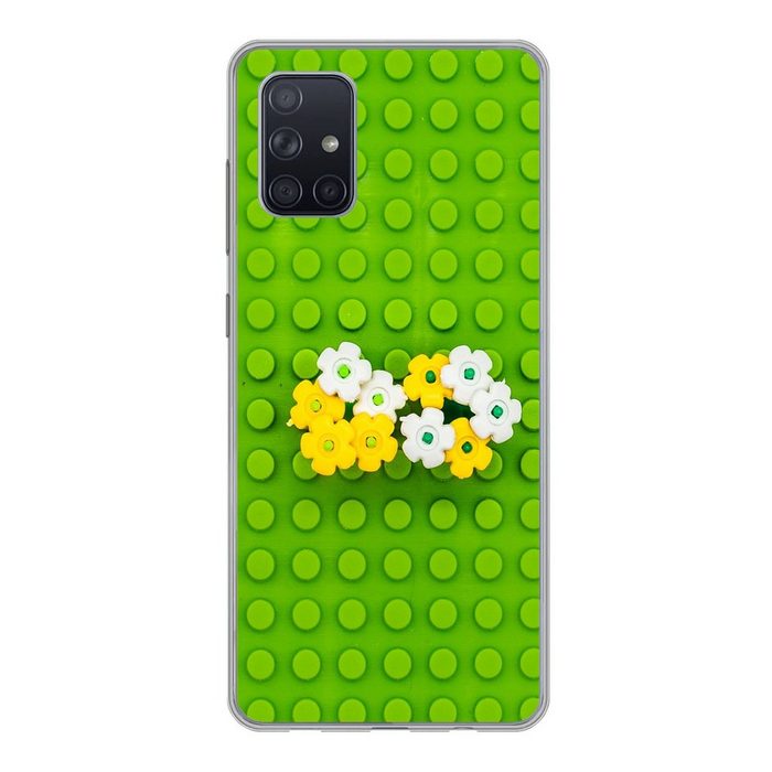 MuchoWow Handyhülle Lego-Unterlage mit Blumen Handyhülle Samsung Galaxy A51 5G Smartphone-Bumper Print Handy
