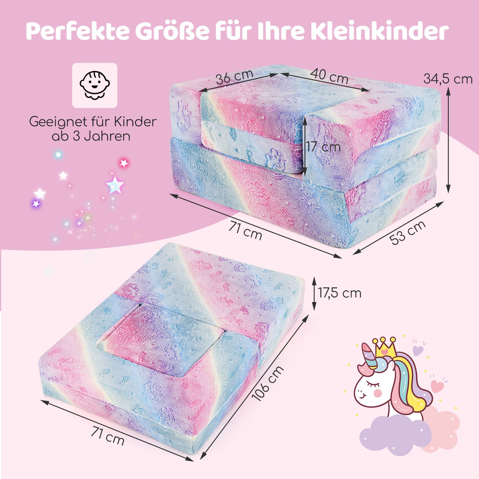 COSTWAY Kindersofa, im Dunkeln leuchtendes Spielsofa, abnehmbarer Bezug