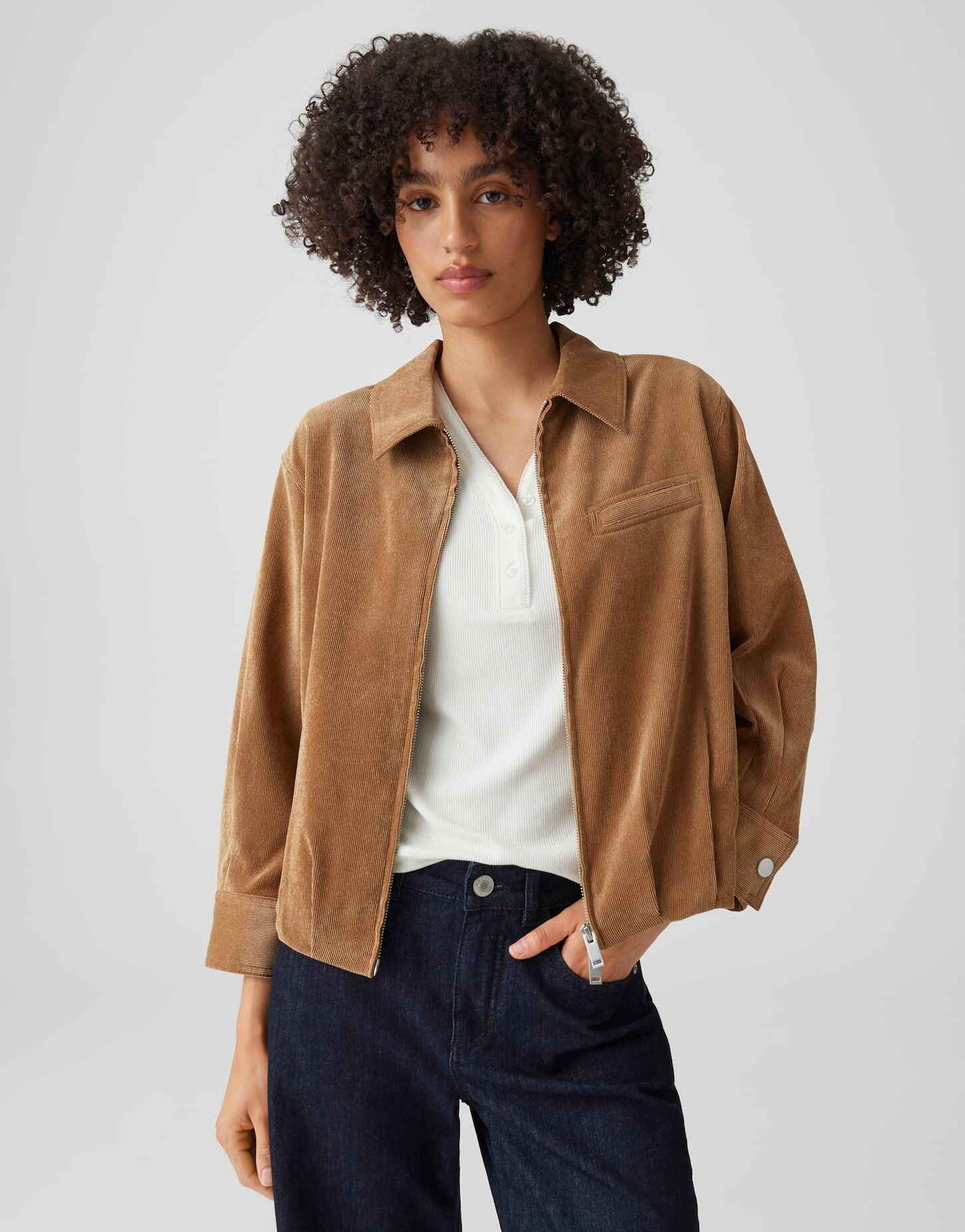 OPUS Cordjacke mit Ballonsaum Regular Fit
